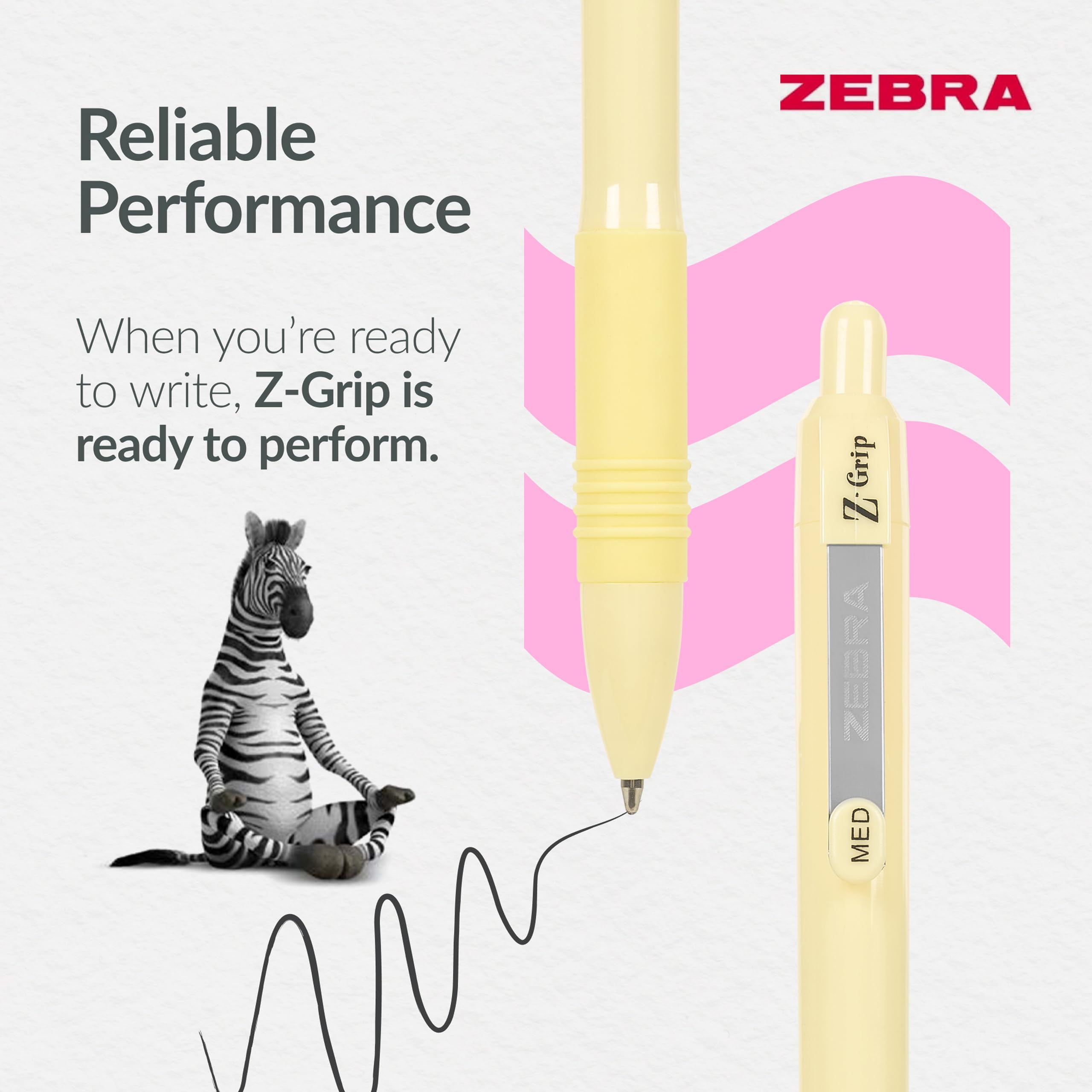 Zebra Pen Z-GRIP Smooth Ballpoint Pens Black Ink 5pk - Pastel Barrel 1mm Me