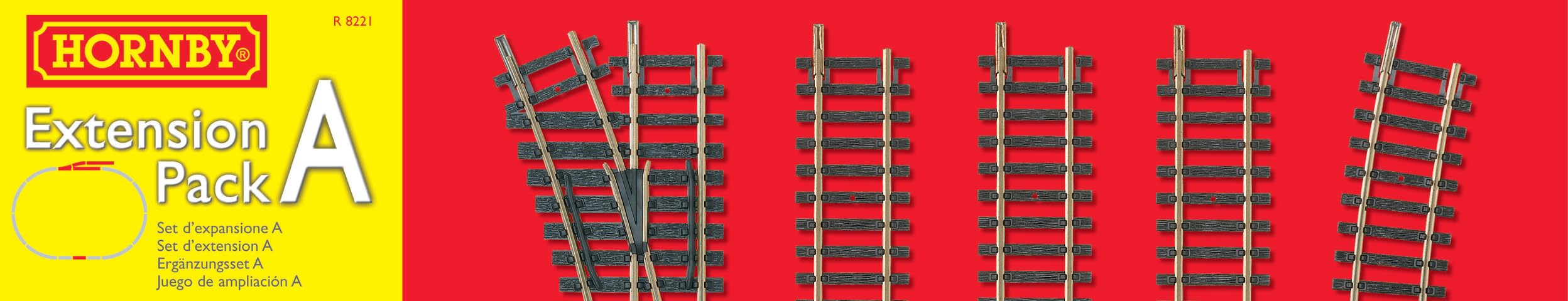 Hornby R8221 OO Gauge Track Extension Pack A | Includes Straights, Double Straight, Curves, LH Point & Buffer Stop 1