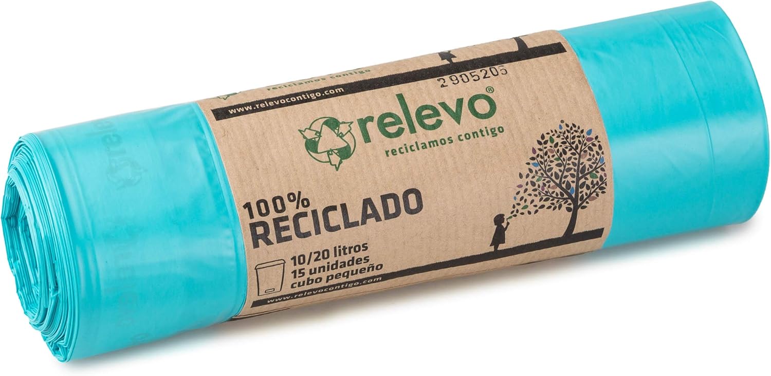 Relevo 100% Recycled Heavy Duty Bin Liners 20L - 15 Bags