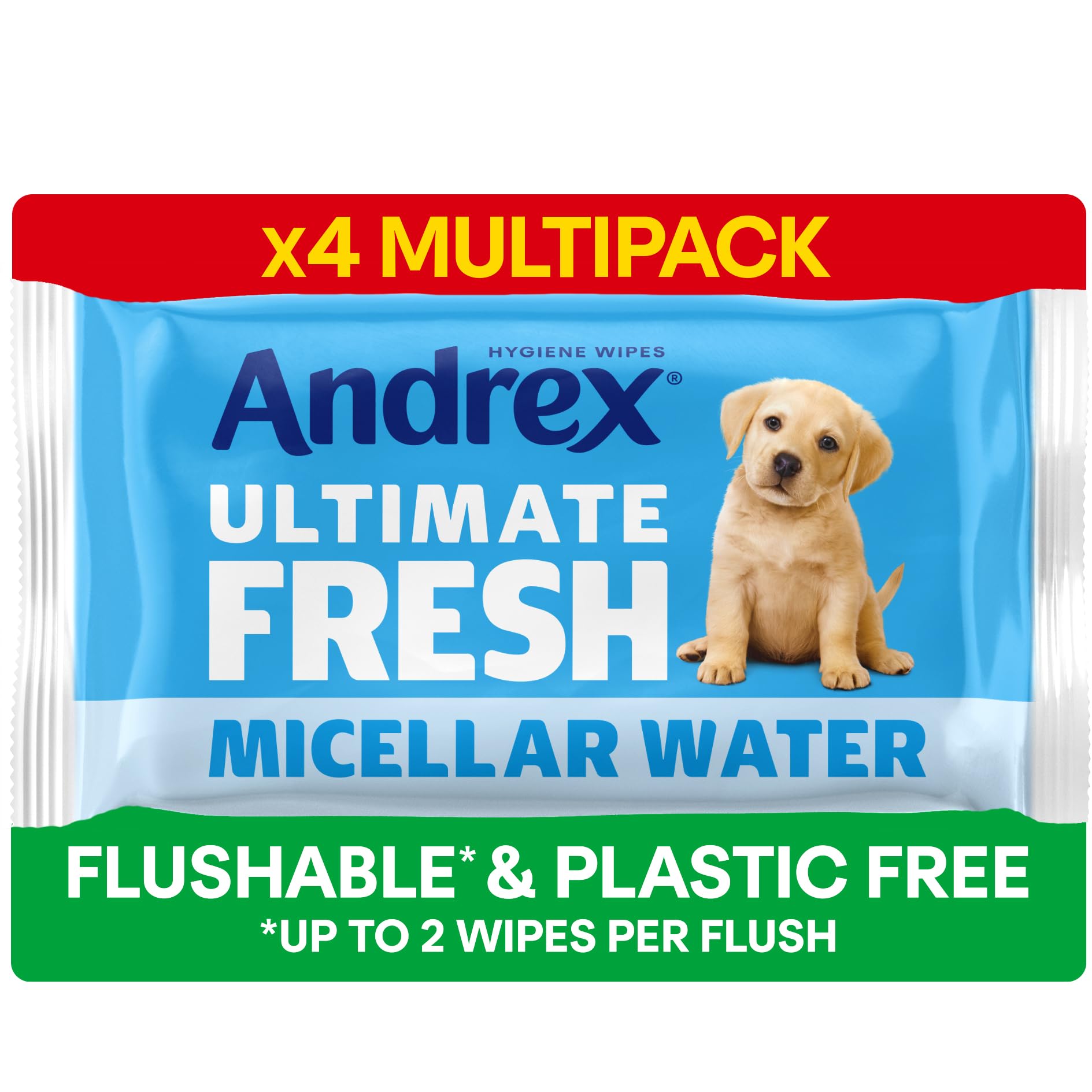 Andrex Ultimate Fresh Washlets – 4er-Pack (36 Tücher pro Packung), biologisch abbaubare, spülbare, dermatologisch getestete feuchte Toilettentücher
