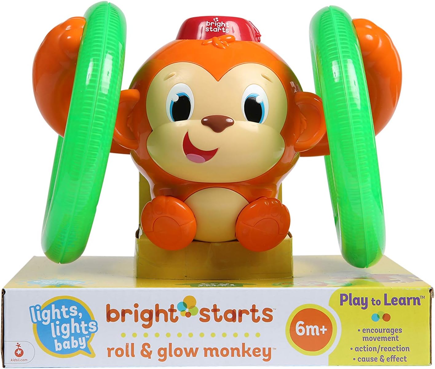 Bright Starts Roll and Glow Monkey - Light-Up Rolling Toy with Music for Babies 6M+ 4