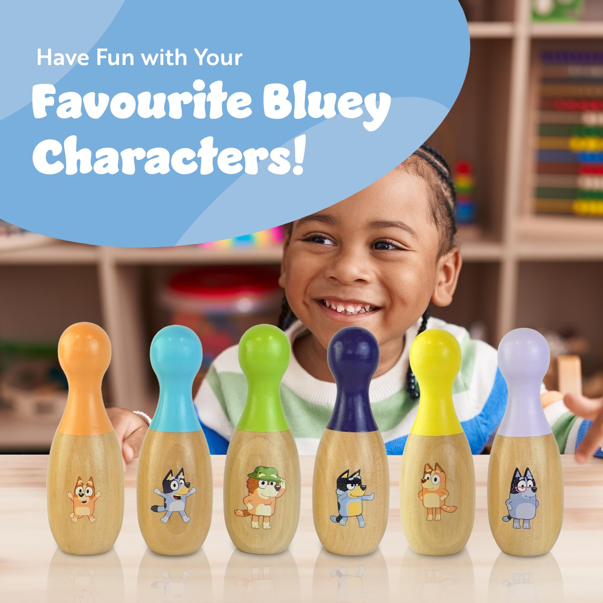 Bluey Wooden Skittles Set - 6 Character Pins (Bluey & Bingo) & Ball | Indoor/Outdoor Play 5
