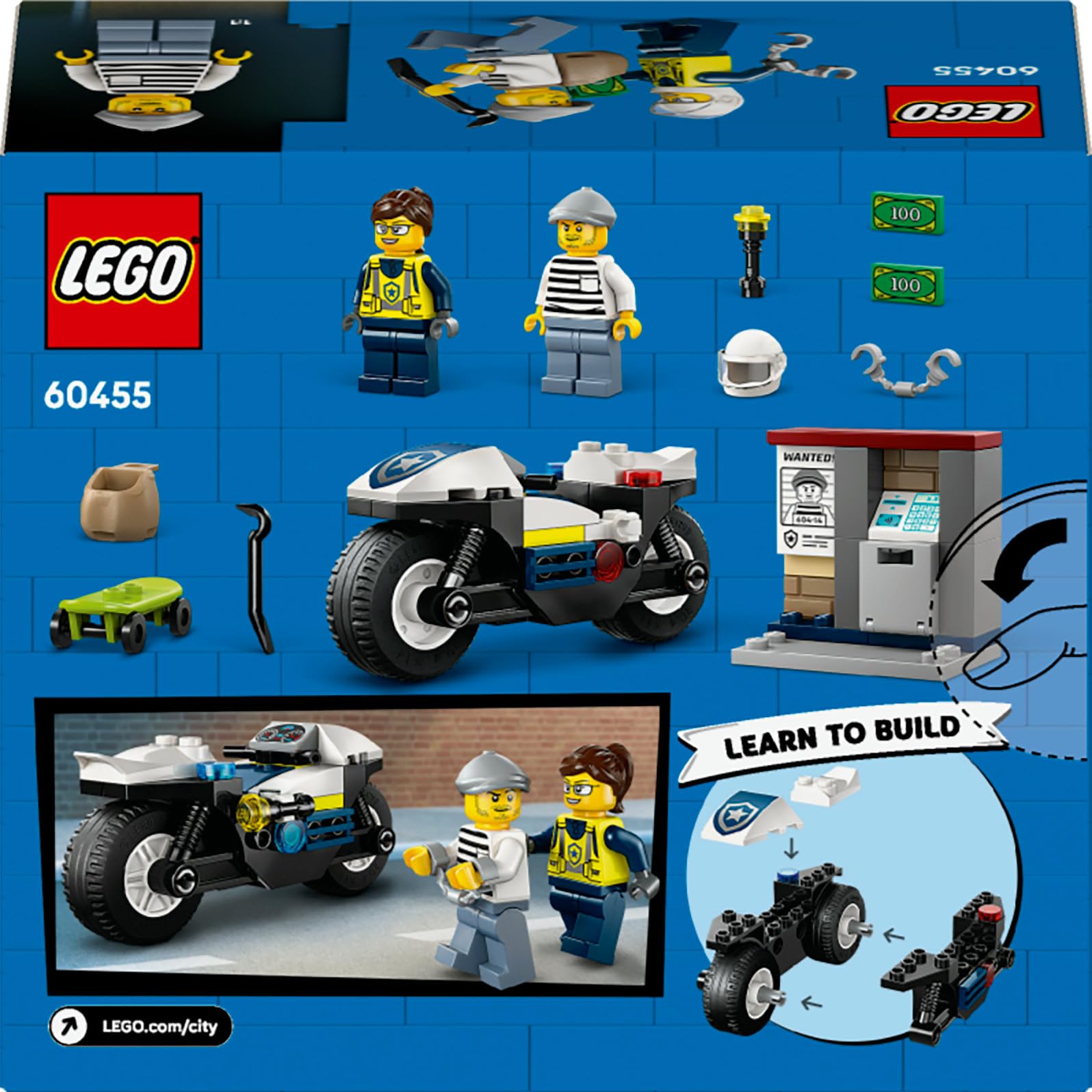 LEGO City Police Motorcycle Chase Set - Building Toy with Motorbike, 2 Minifigures, 65 Pieces for Ages 4+