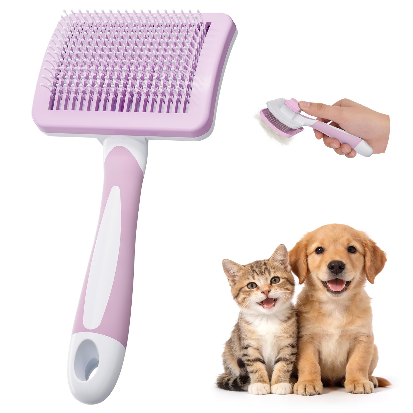 Diboniur Pet Brush - Self-Cleaning | Pink | Reduces Shedding for Long & Short Hair
