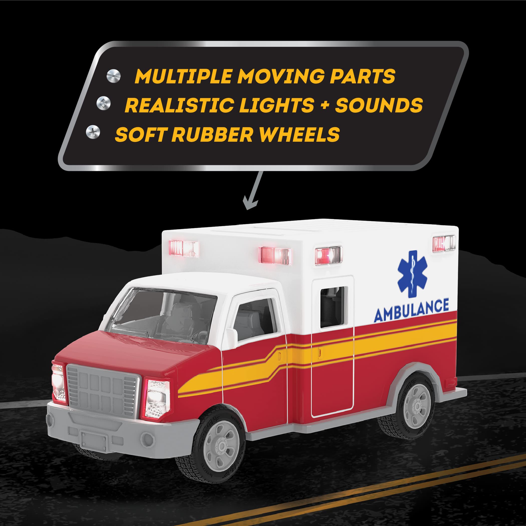 Driven by Battat Micro Ambulance - Toy Rescue Vehicle with Lights, Sounds & Movable Parts for Kids 3+ 3