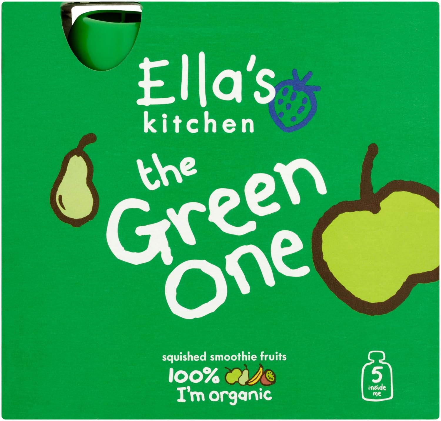 Ella's Kitchen The Green One Smoothie Fruits 6+ Months, Organic Fruit Snack, Pack of 5 (450g)