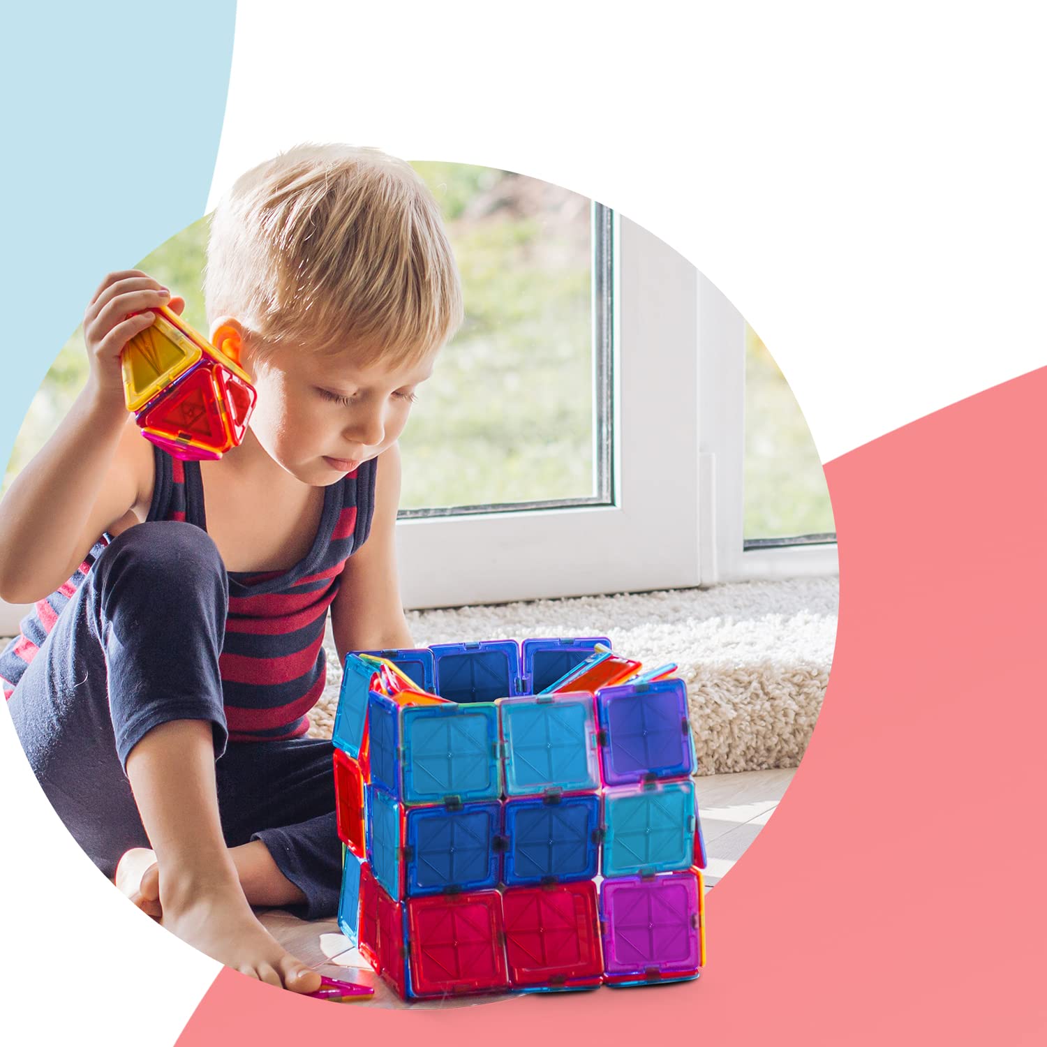 kidoola 53pc Magnetic Building Block Set - Educational STEM Toy for Kids 3+ 7