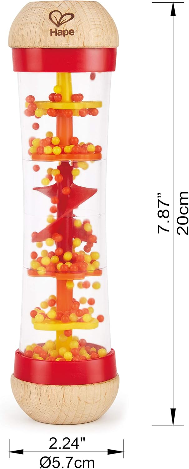 Hape Beaded Raindrops | Mini Wooden Musical Shake & Rattle Rainmaker Toy, Red 5