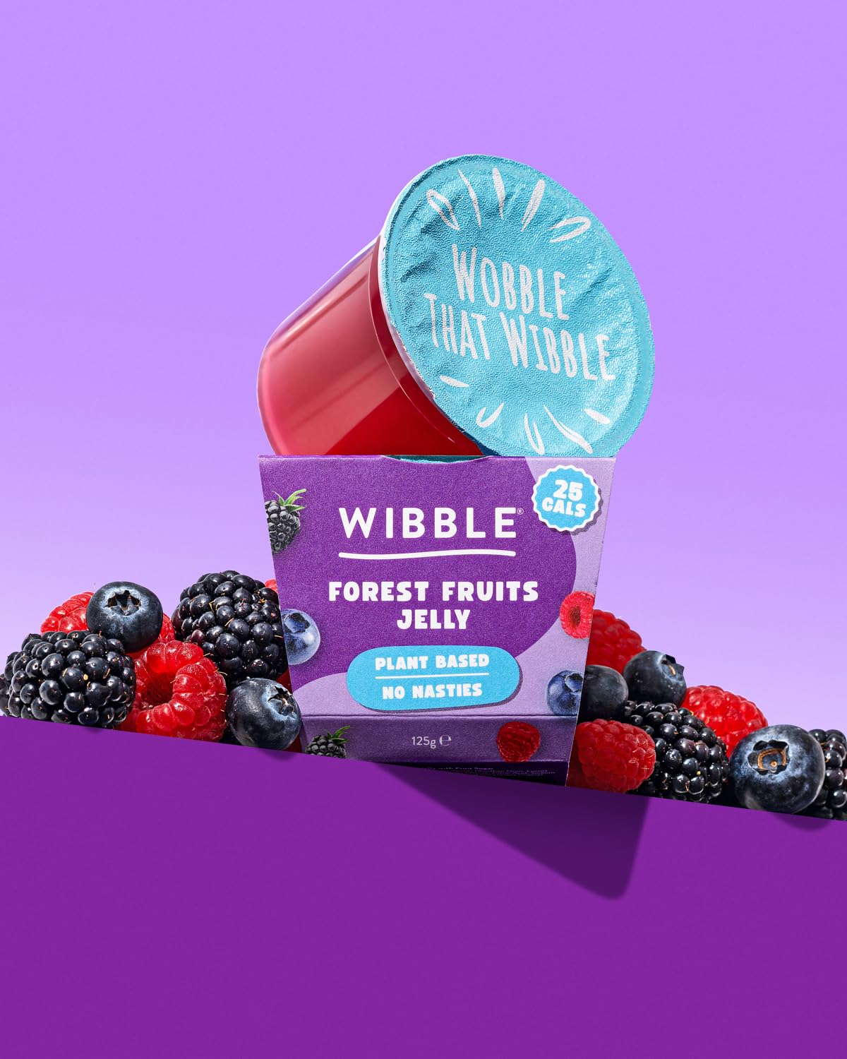 Wibble Jelly Pots, Forest Fruits, 12 Pack, Plant Based, 25 Calories, Low Sugar