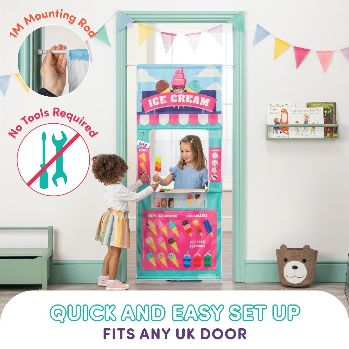 Playhouse Pop Up Play Town Hanging Doorway Ice Cream Shop Kids Role Play Toy 13