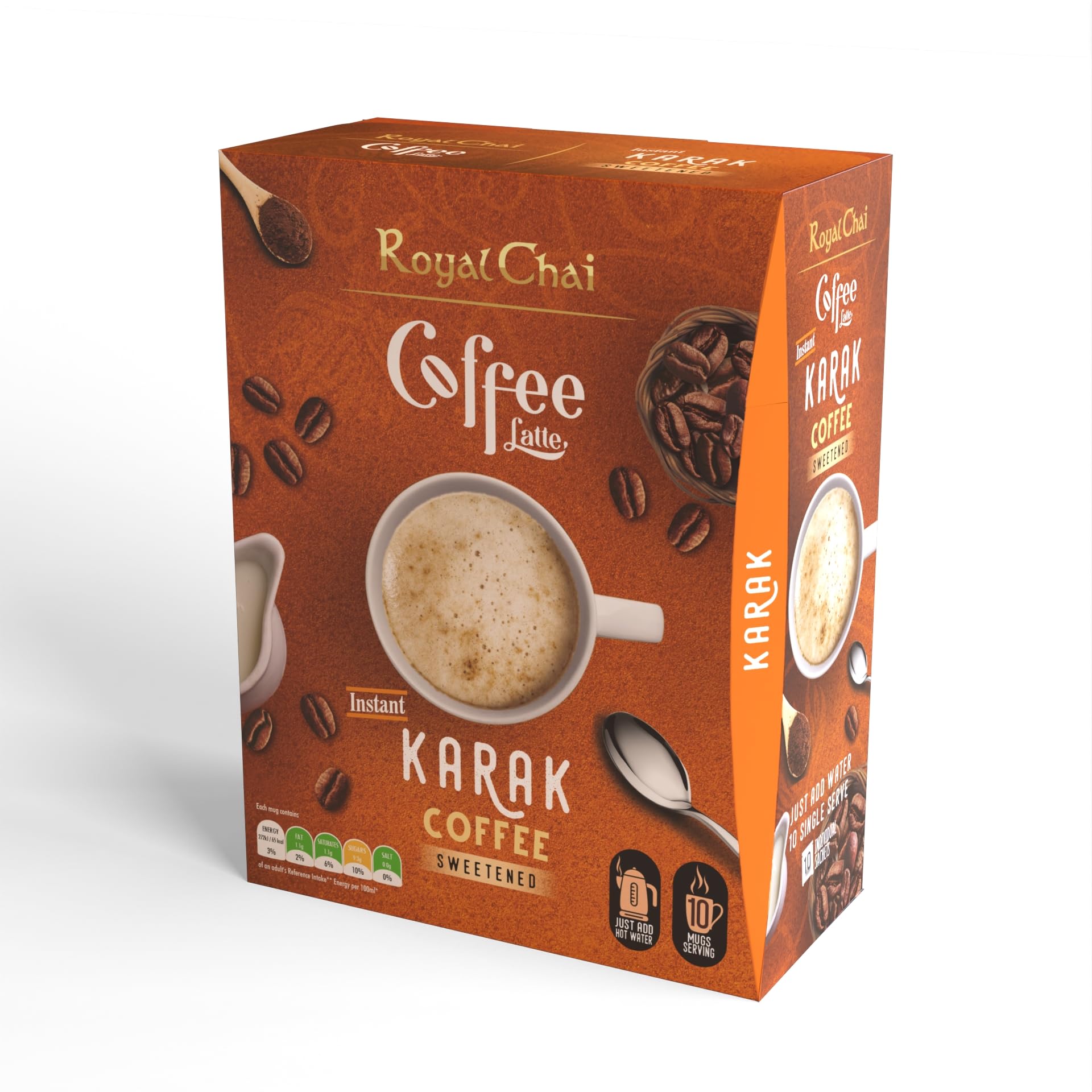 Royal Chai Coffee Latte Karak Sweetened - 10 Single Serving Sachets