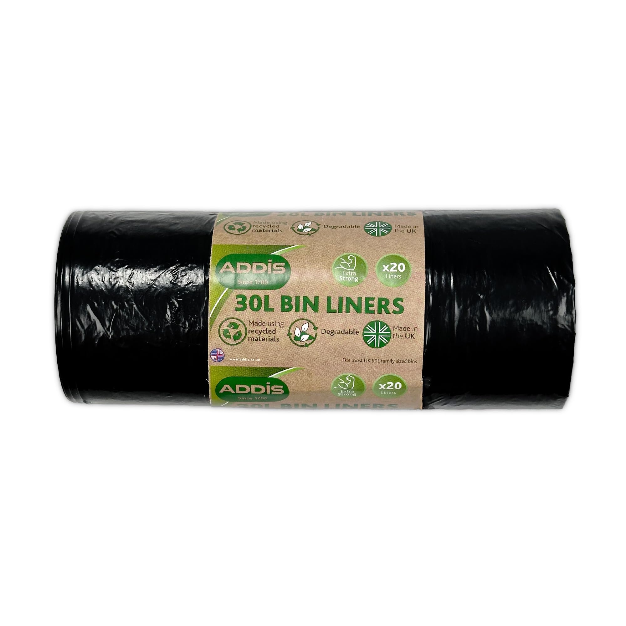 Addis 518023 Kitchen Waste Bin Liners - 30L Capacity | Pack of 20 | HDPE Plastic