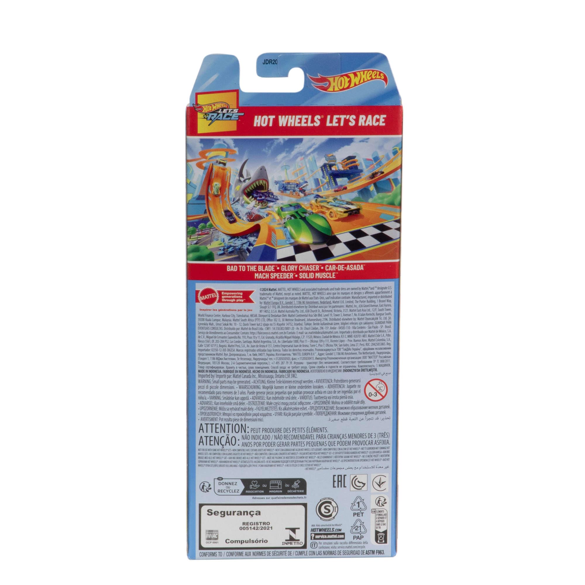 Hot Wheels 5er-Pack Druckgussautos – Fahrzeuge im Maßstab 1:64 aus der Netflix-Serie Let‘s Race, JDR20 5