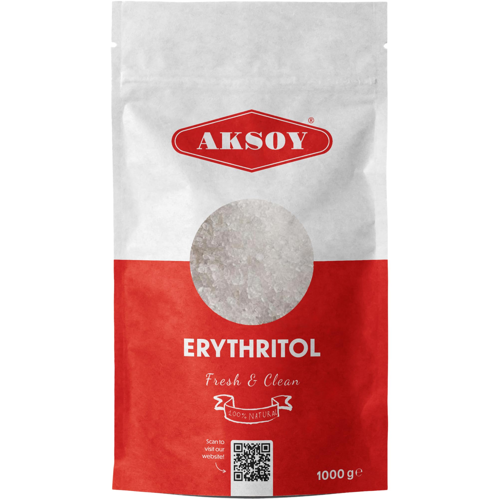 AKSOY Pure Erythritol - 1KG Zero Calorie Sweetener | 100% Natural | Diabetes-Friendly