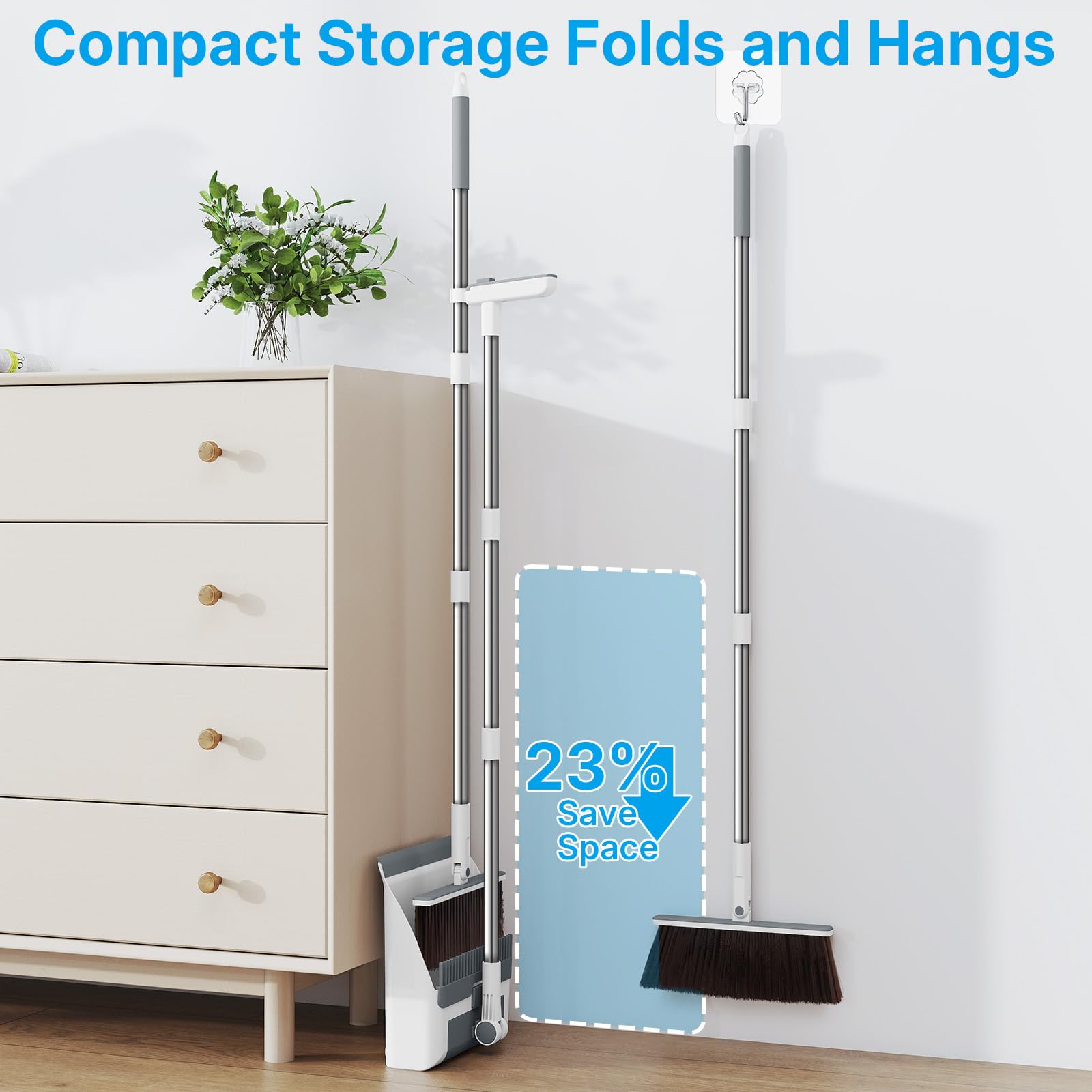 Euqvunn - Dustpan and Brush Sets Long Handled 3-in-1 with Lint Roller 7