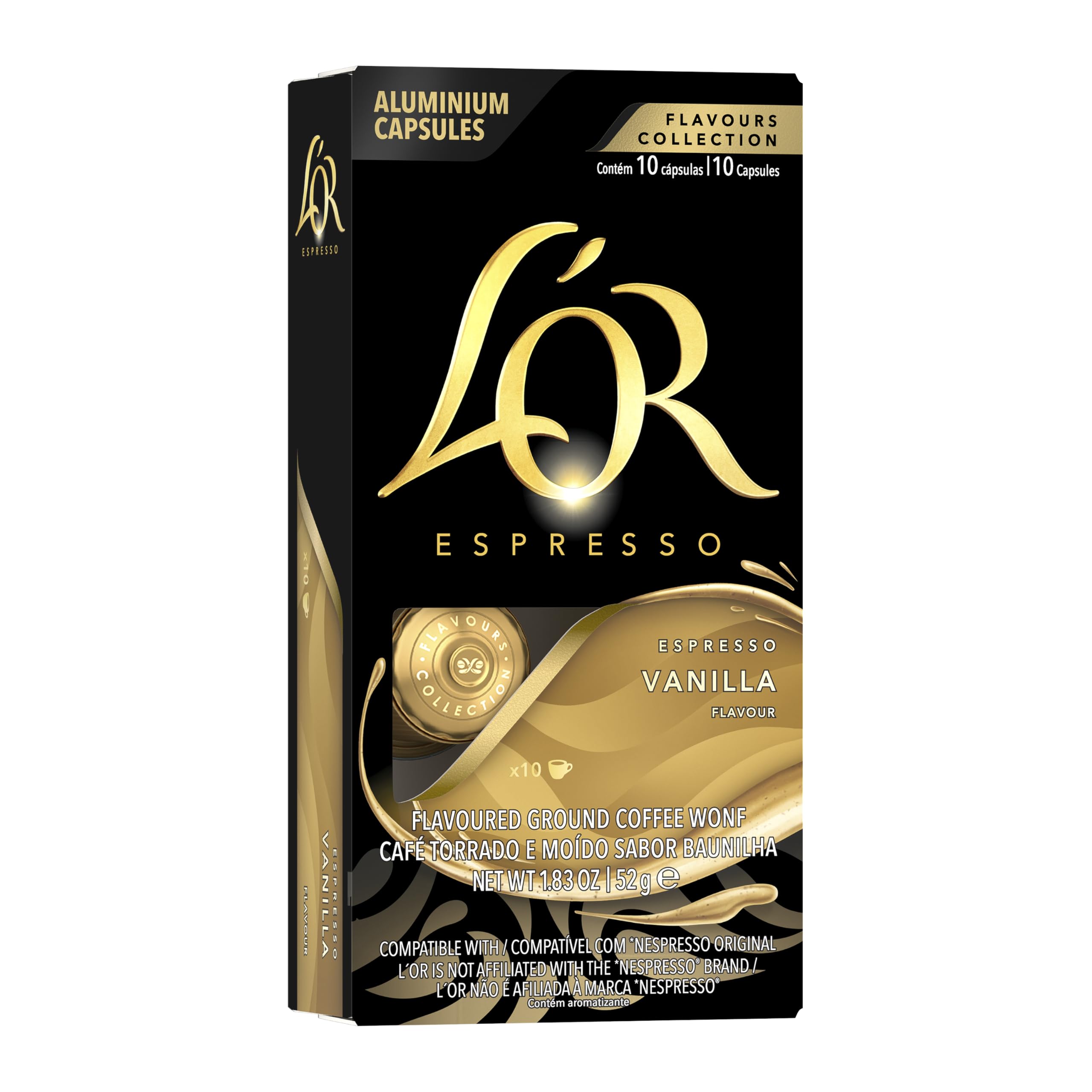 L"OR Espresso Vanilla Flavour - Aluminium Coffee Capsules (Pack of 10, Total 100 Capsules)