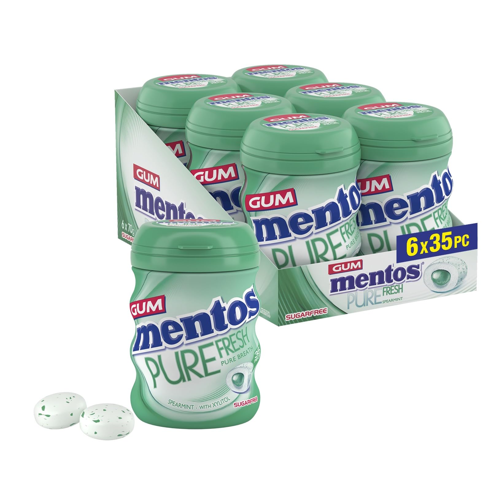 Mentos Pure Fresh Spearmint Chewing Gum 35 Pieces – Sugar-Free, Pocket-Sized, Gluten-Free