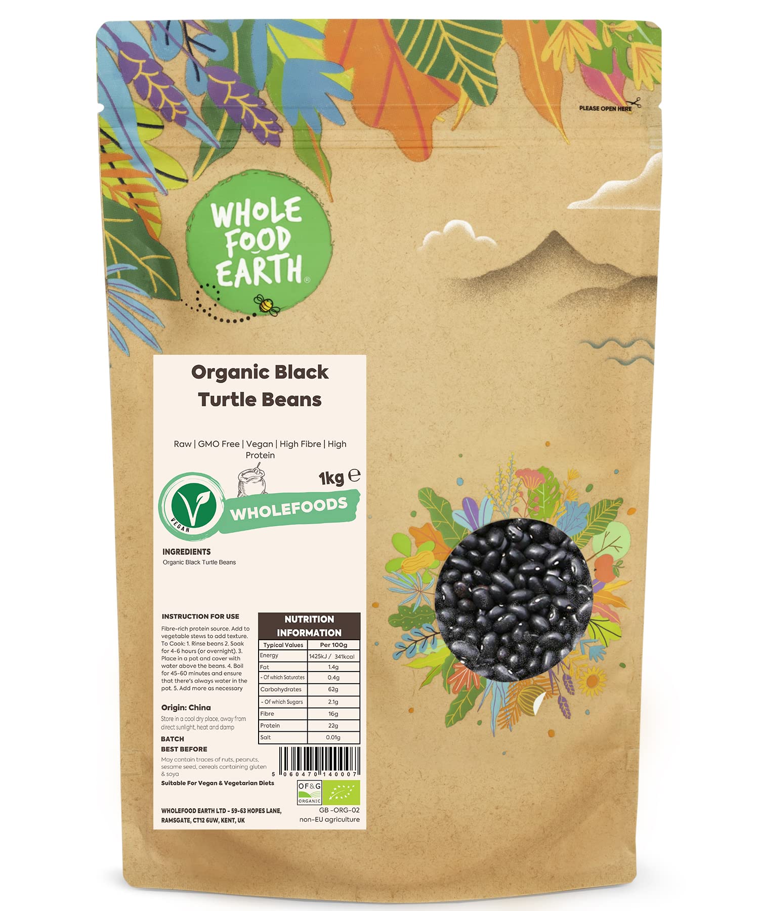 Wholefood Earth Organic Black Turtle Beans 1kg | GMO Free | Vegan | Raw 6