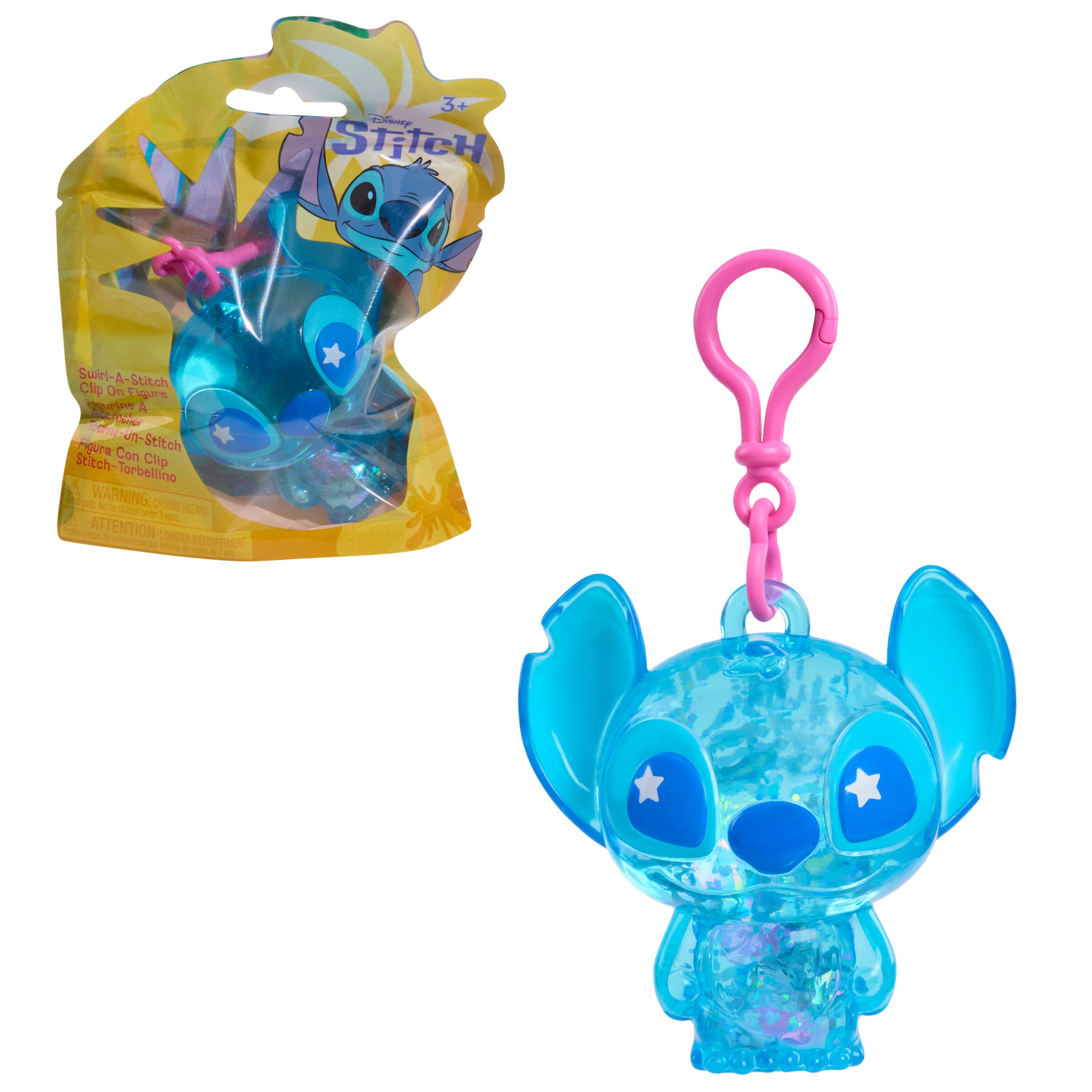 Just Play Disney Stitch Swirl-a-Stitch Clip-on Figure, 7.6 cm Liquid-Filled Glitter Toy with Colorful Beads