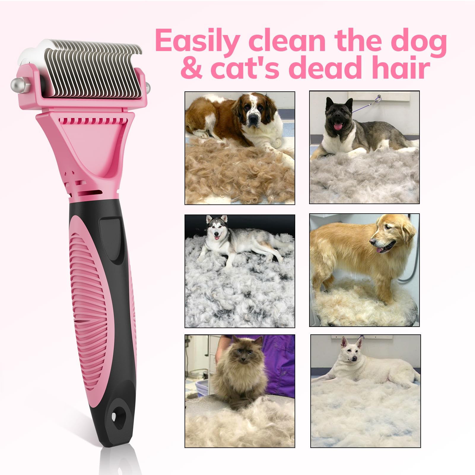 morpilot Double Sided Undercoat Rake Dematting Tool | 23+12 Teeth | Reduces Hair Loss up to 90% | Pink 5