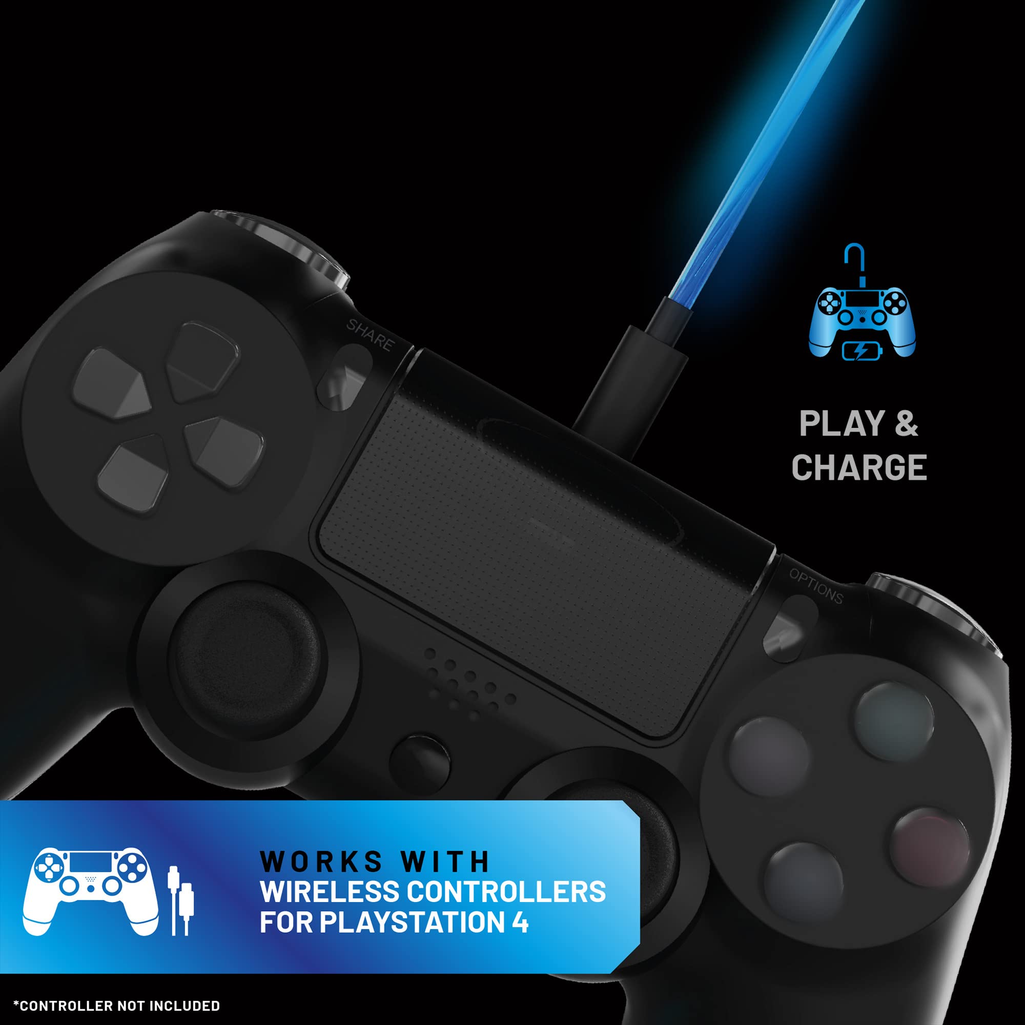 Stealth SP-LED-2M 2m LED Light-Up Twin Play & Charge Cables for PS4 DualShock Controllers 12