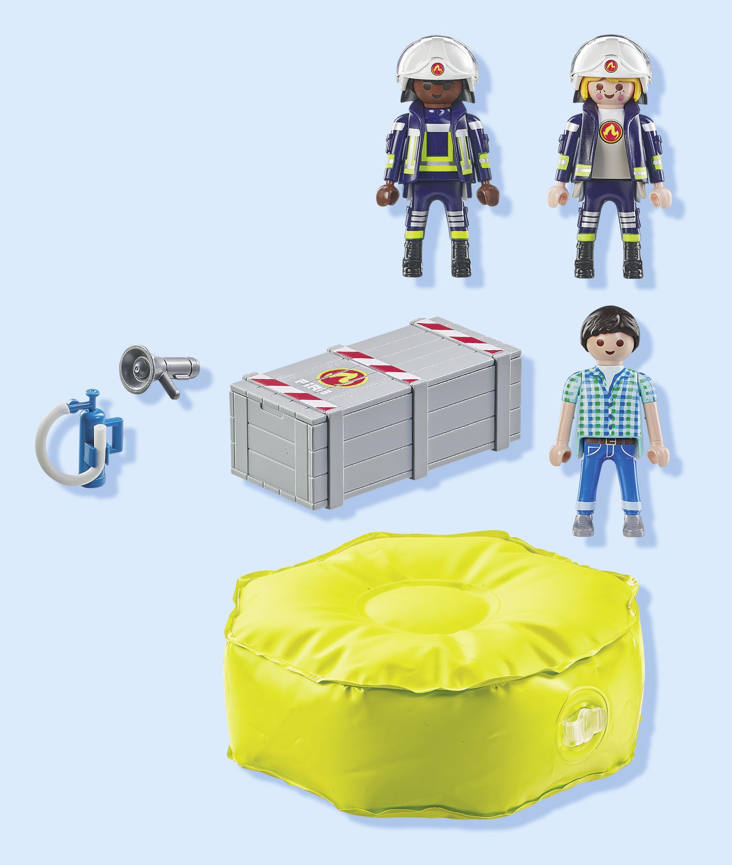 Playmobil 71465 Action Heroes: Firefighters with Air Pillow - Rescue Playset for Kids 4+ 5