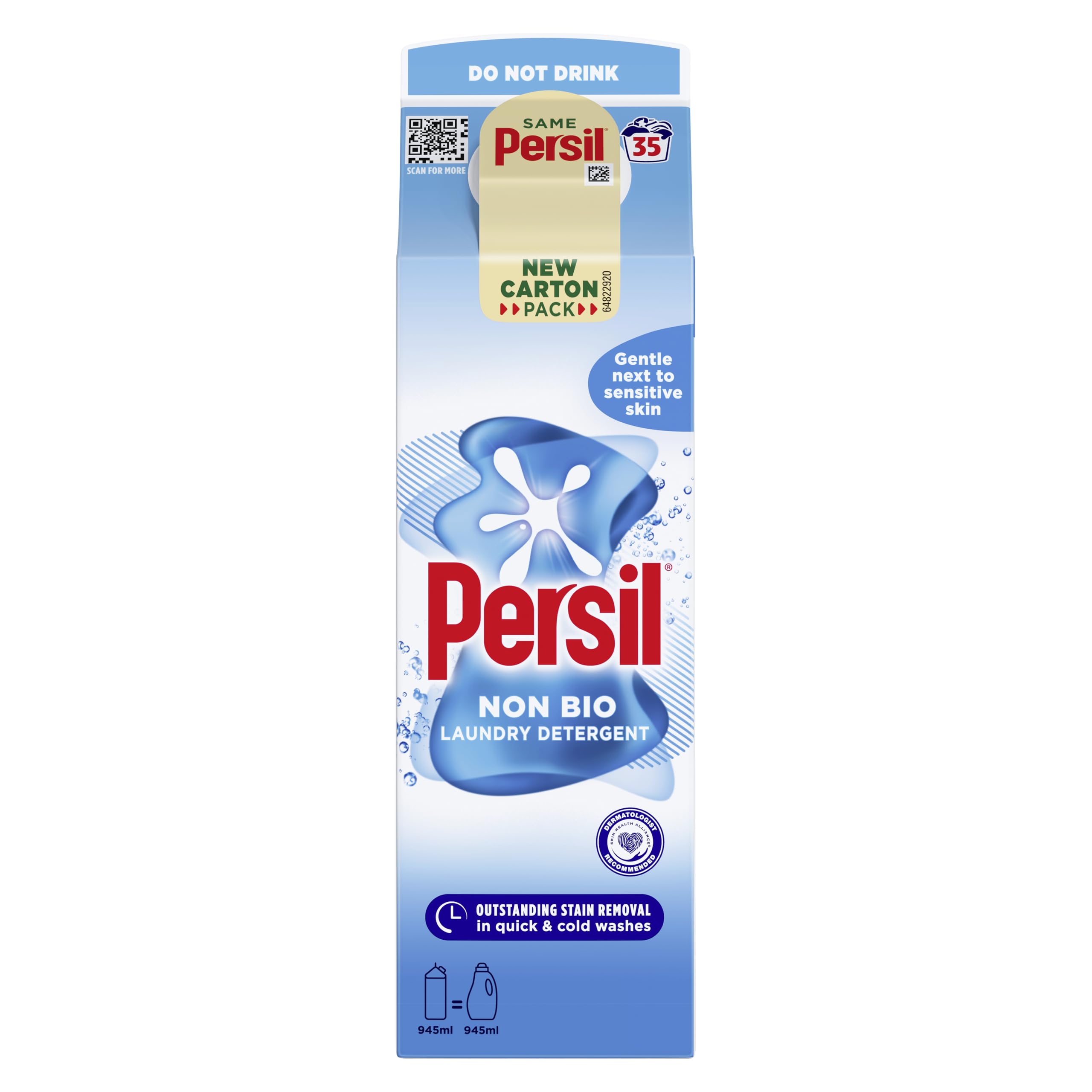 Persil Non Bio Laundry Washing Liquid Detergent - Gentle on Sensitive Skin | 945 ml