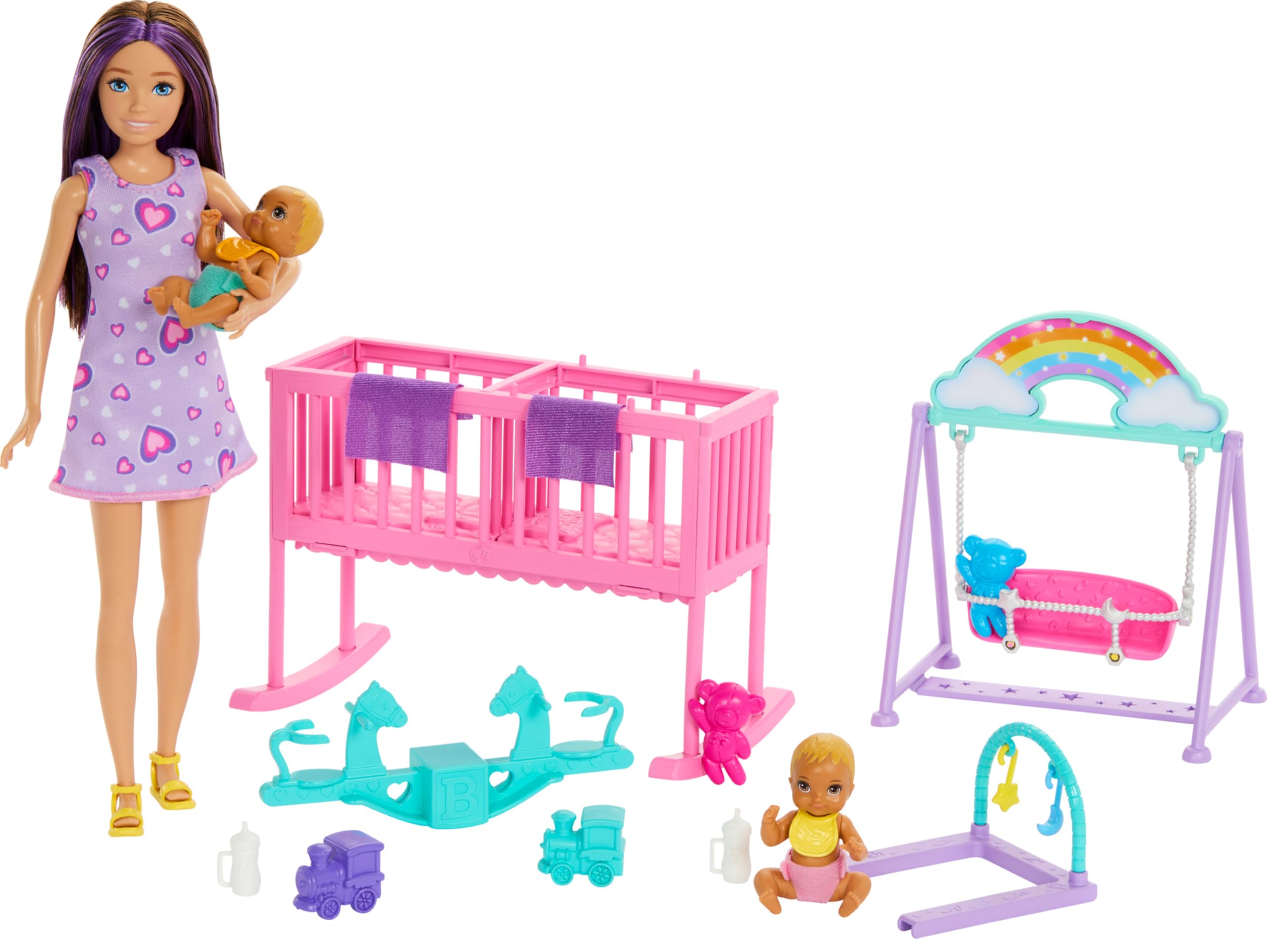 Barbie Skipper Doll & Nursery Playset with Twin Baby Dolls | Includes Rocking Crib & Accessories