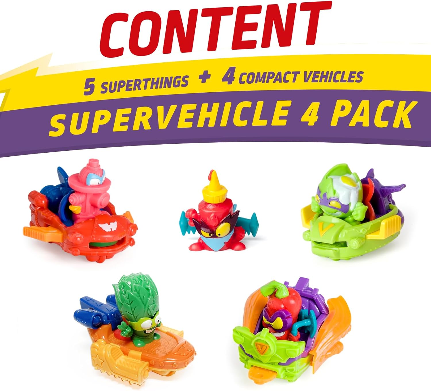 SUPERTHINGS LEGENDS - Super Vehicles 4 Pack with 5 Figures & 4 Vehicles 6