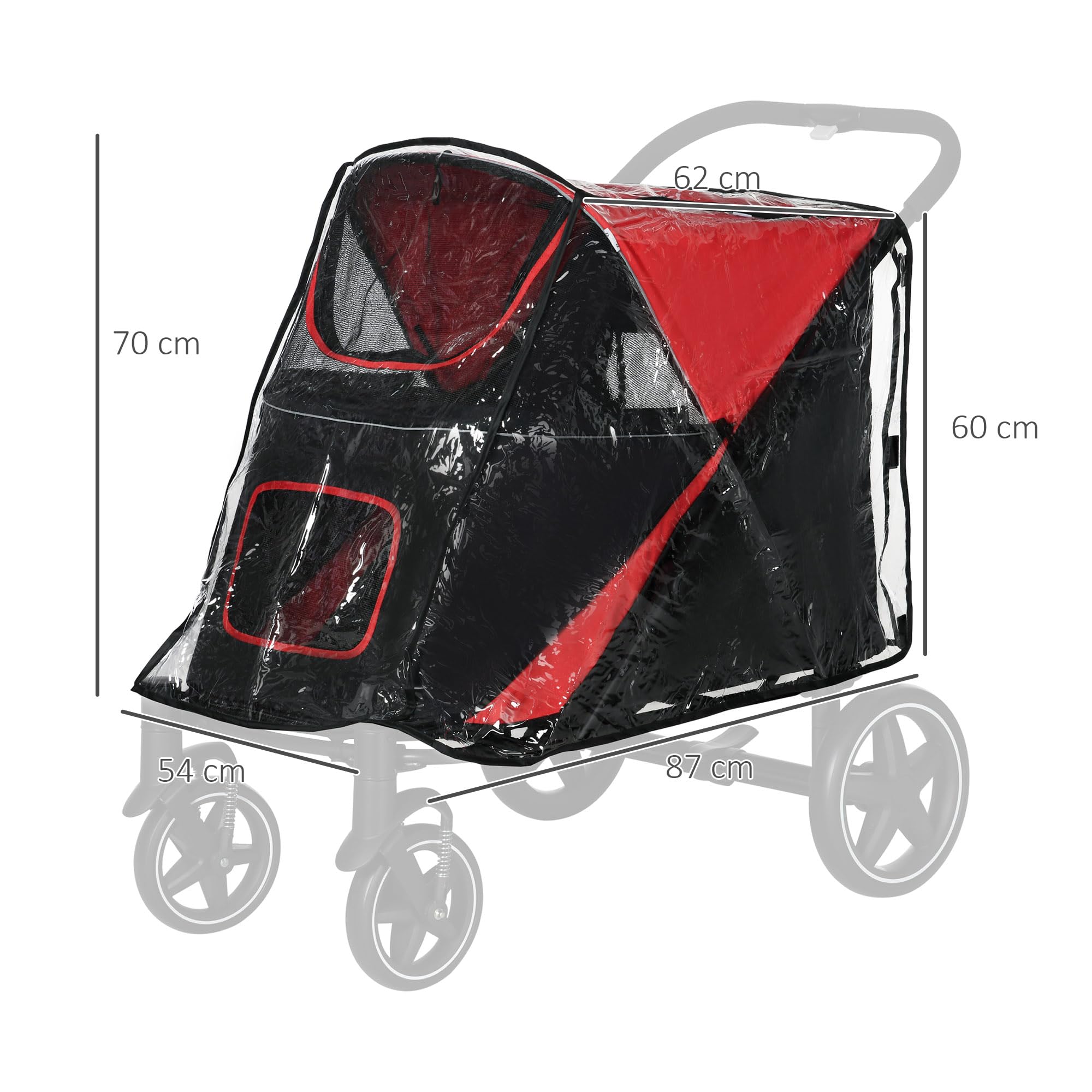 PawHut Dog Stroller Rain Cover - Transparent Plastic | Fits D00-167V01RD/D00-167V00CG | Foldable 7