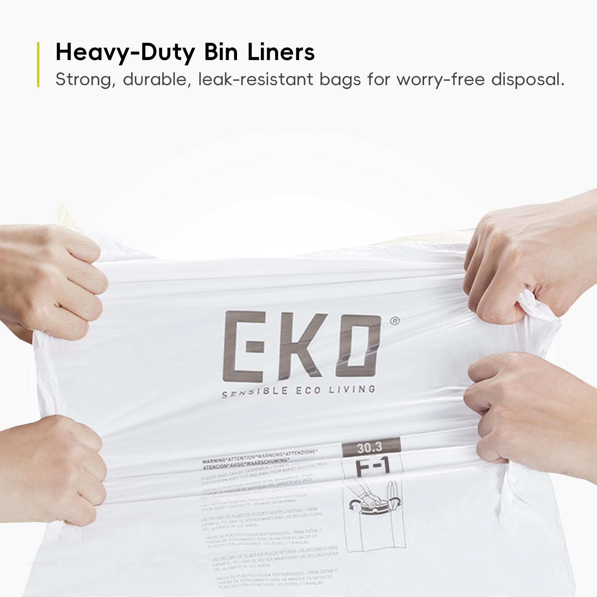 EKO 18-30L Drawstring Bin Bags - Heavy Duty, Leakproof, Unscented | 20 Count White
