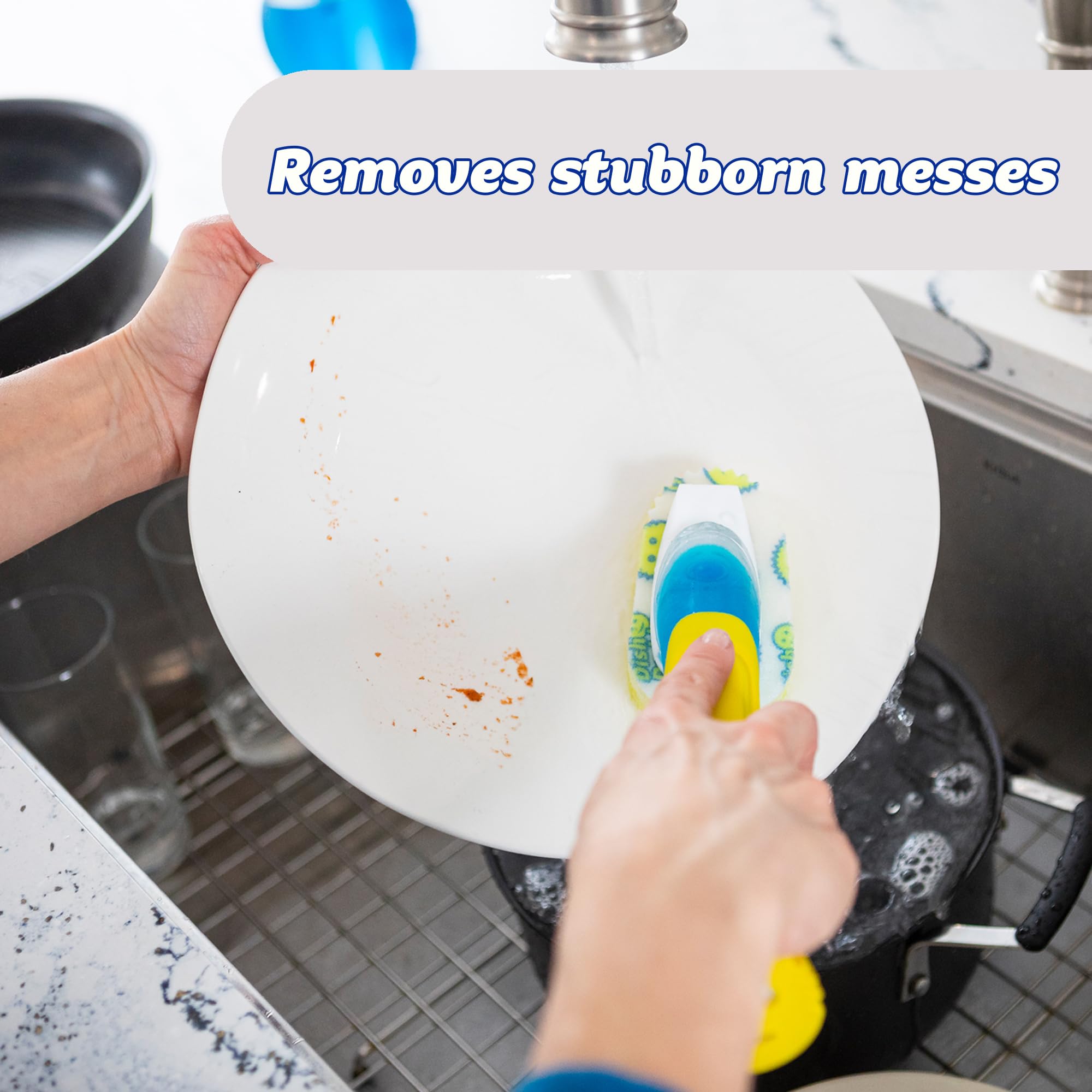 Scrub Daddy Dish Wand Scrubbing Brush with Handle - Soap Dispensing, Texture-Changing Sponge, Scraper & Detachable Head, Pink 3