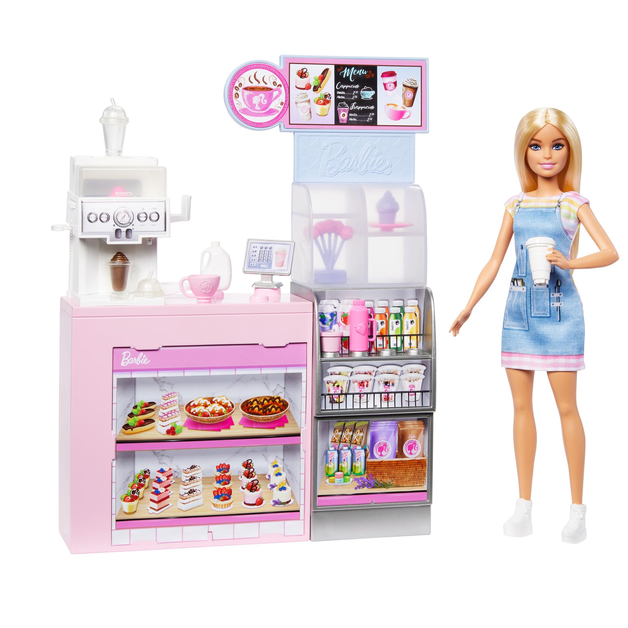 Barbie Coffee Shop Playset with Blonde Barista Doll & 13-Piece Accessory Set
