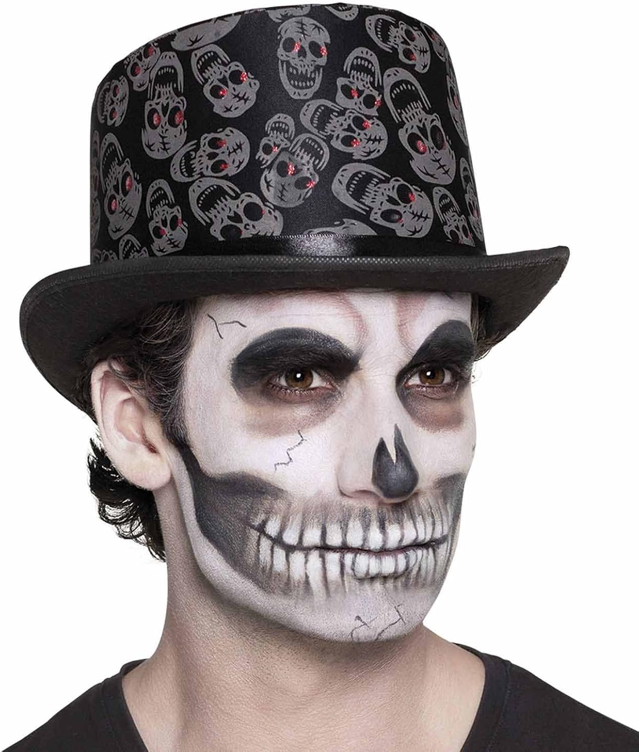 Boland Day of the Dead Skull Top Hat - Black Fancy Dress Accessory for Adults 3