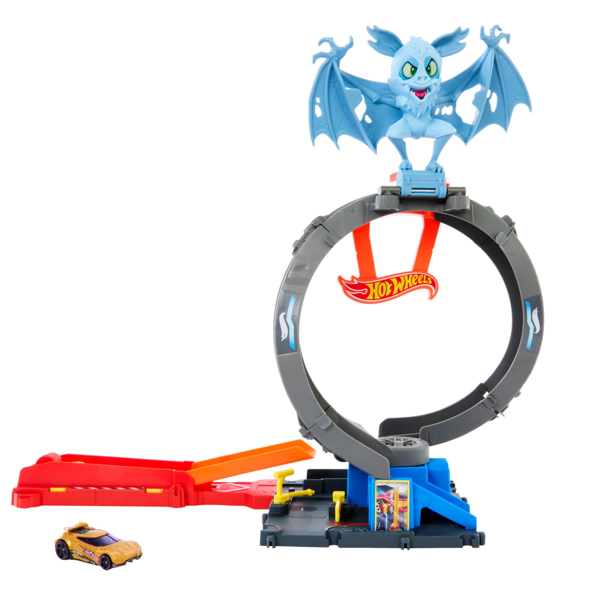 Hot Wheels City Bat Loop Attack Track Set - Adjustable Launcher & Loop, 1:64 Scale Car, HTN78