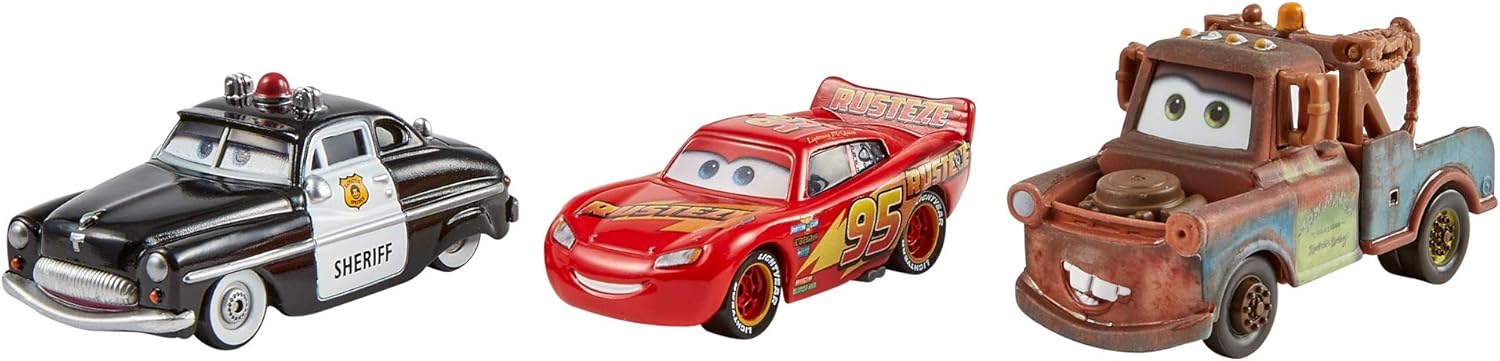 Disney Pixar Cars Radiator Springs 3-Pack with Lightning McQueen, Mater & Sheriff - Die-Cast Vehicle Playset for Kids 5