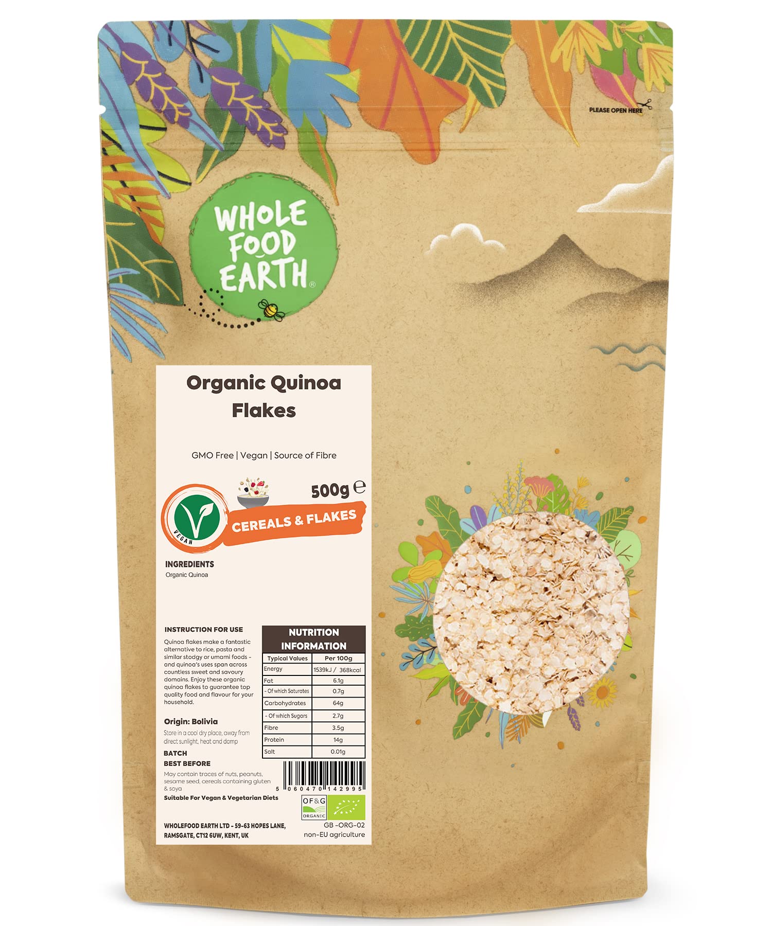 Wholefood Earth Organic Quinoa Flakes (500g)