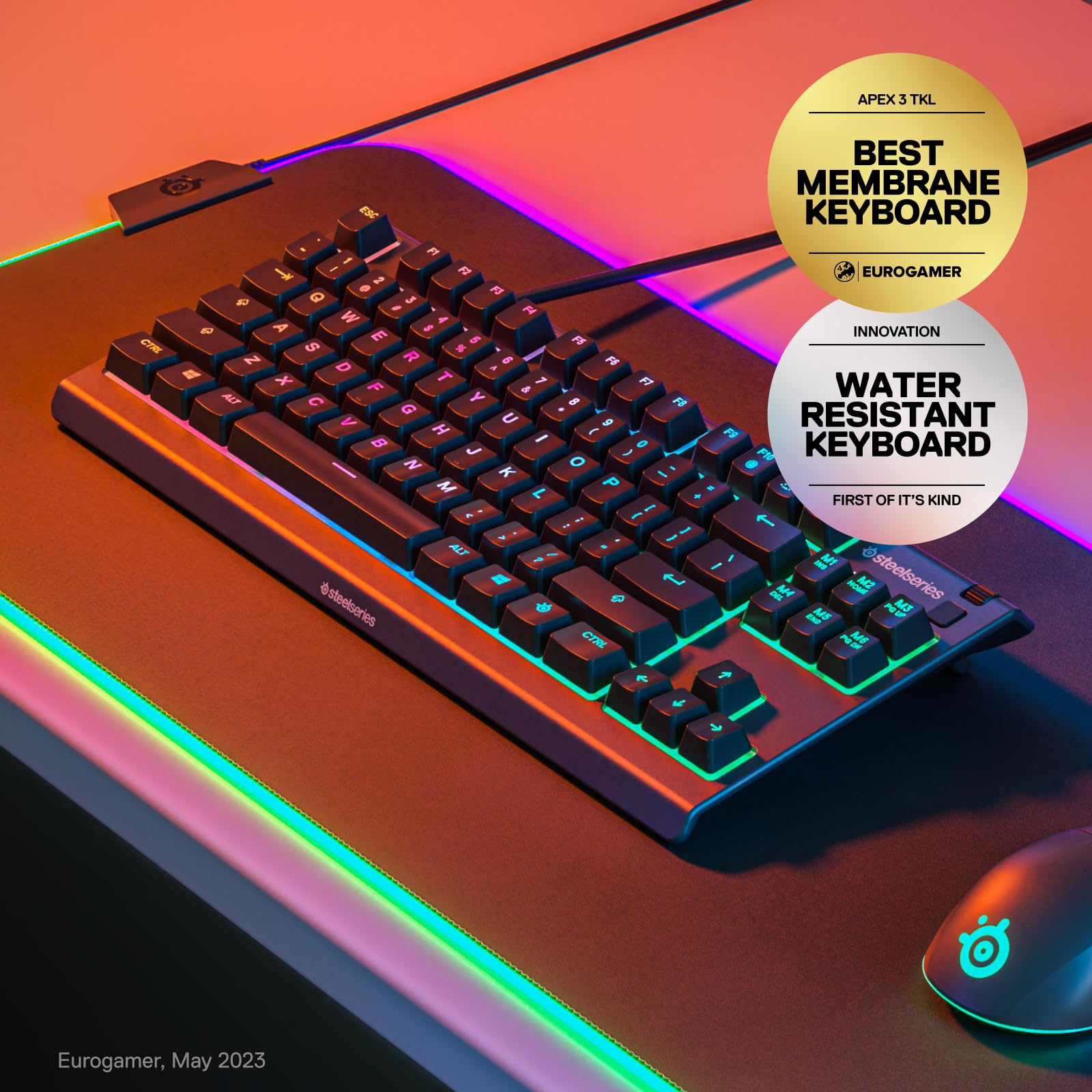 SteelSeries Apex 3 TKL RGB-Gaming-Tastatur – Kompaktes Design ohne Ziffernblock – Wasser- und staubdicht nach IP32 – Englisch QWERTY – Schwarz 6