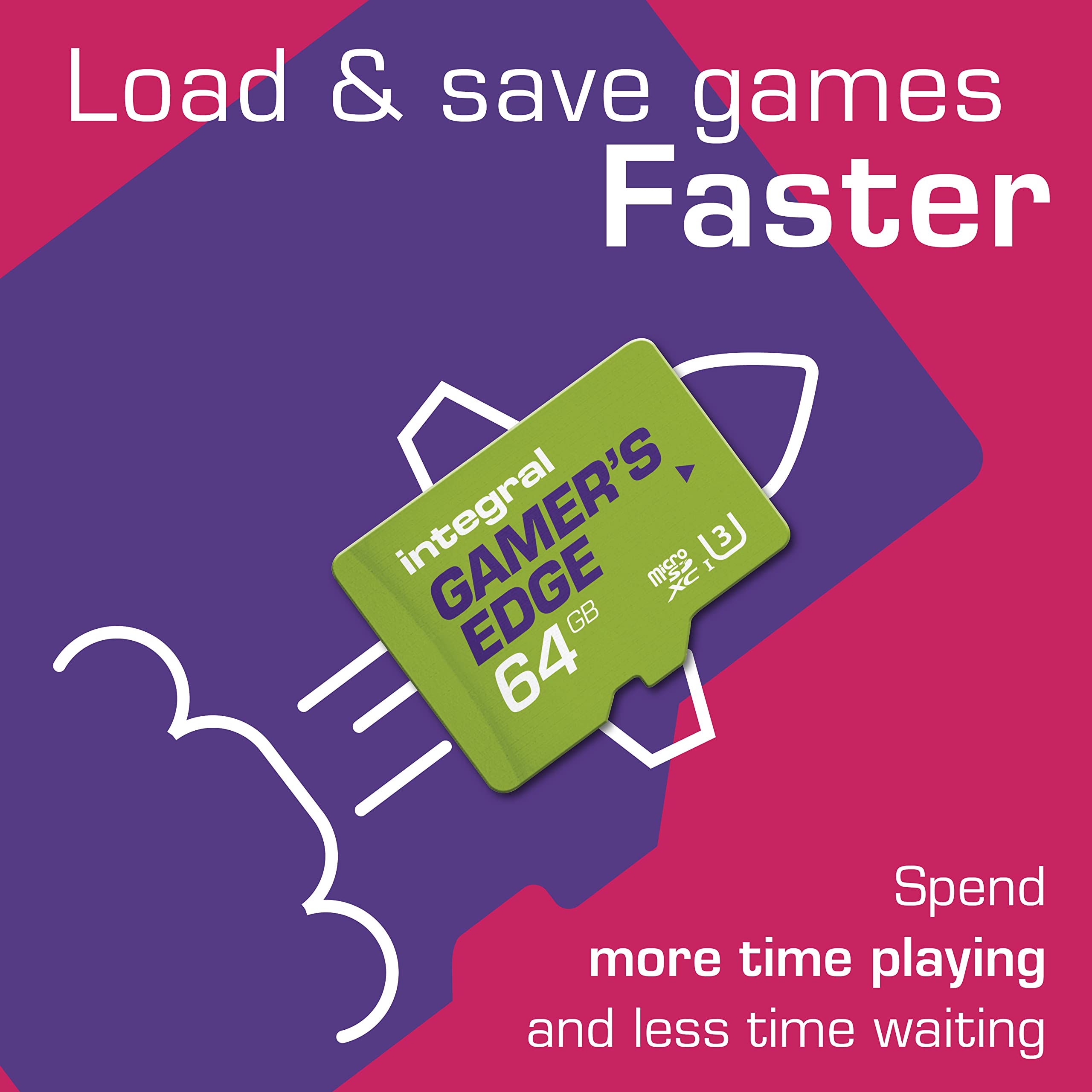 Integral 64GB Gamer's Edge Micro SD Card for Nintendo Switch – Fast Load & Save, U3, 100MB/s Read Speed 11