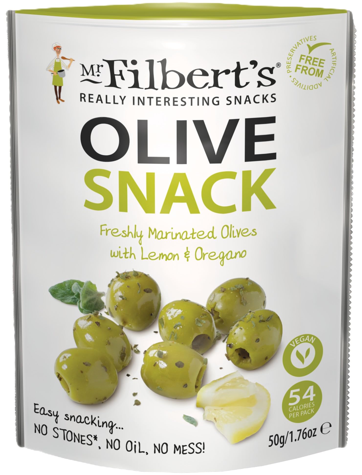 Mr Filbert's Greek Halkidiki Olives with Lemon and Oregano - Vegan Friendly | 12 x 50g Pack