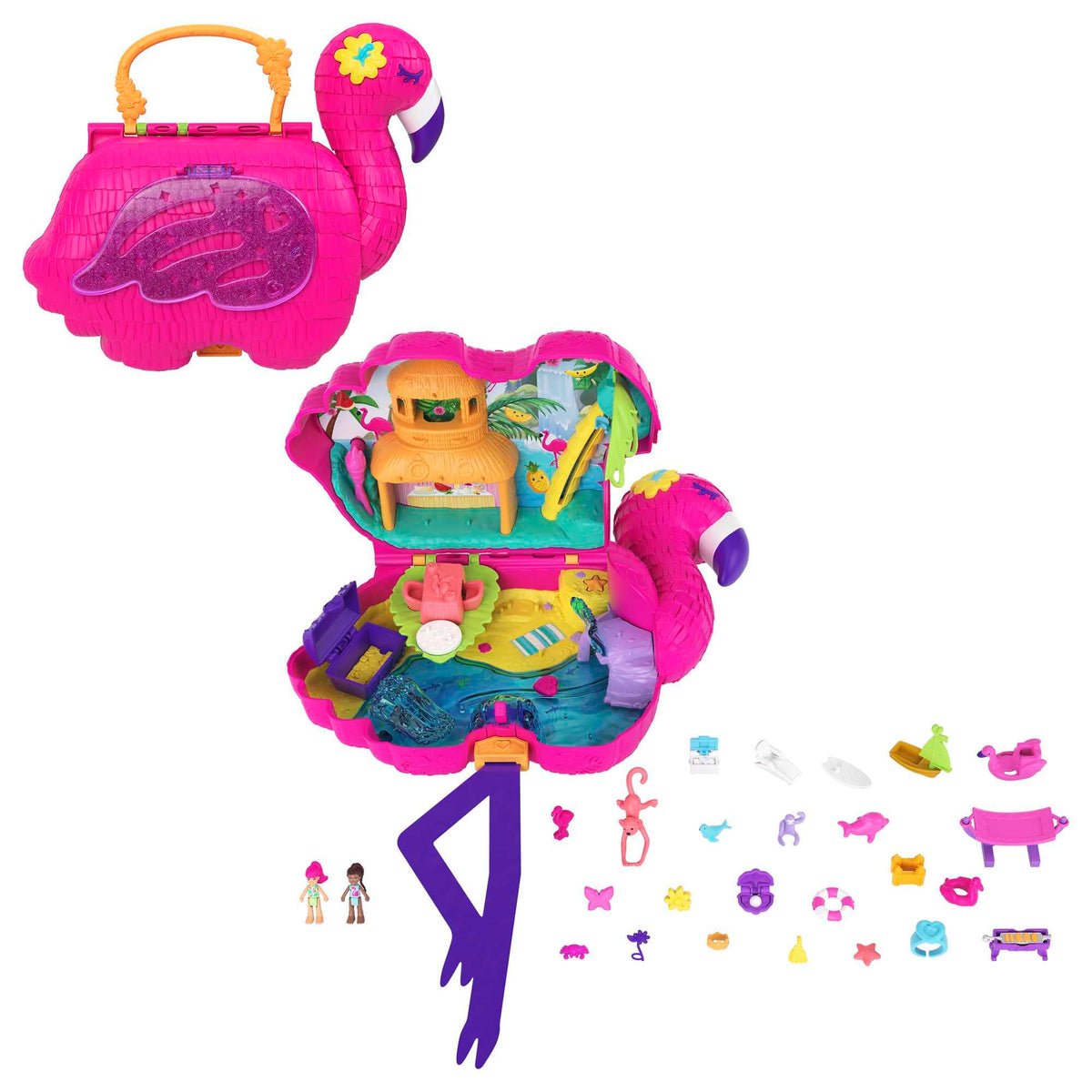 Polly Pocket Flamingo Party Large Compact Playset - 26 Surprises | Ages 4+