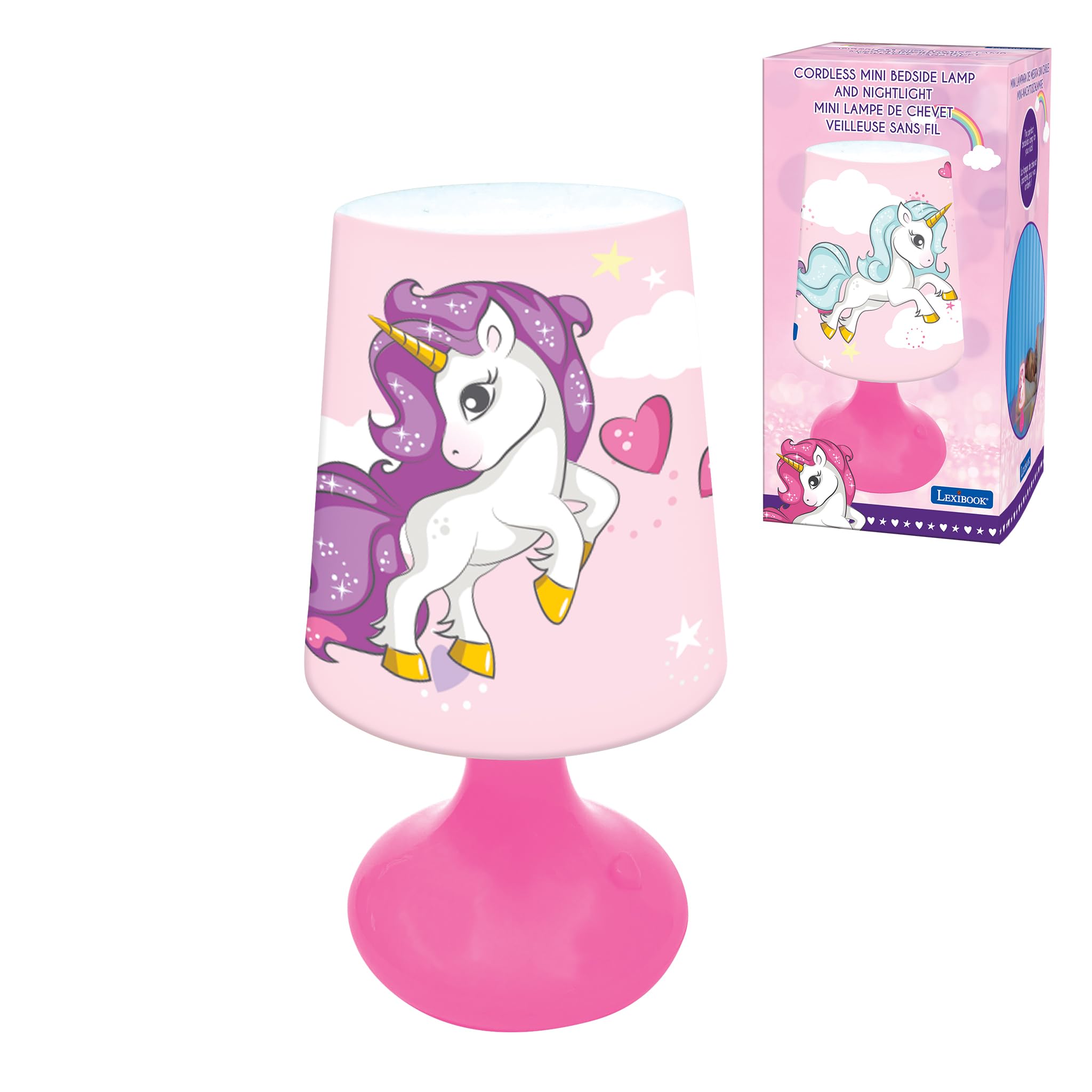 Lexibook - Unicorn Mini Cordless Bedside Lamp and Nightlight MLT10UNI Pink