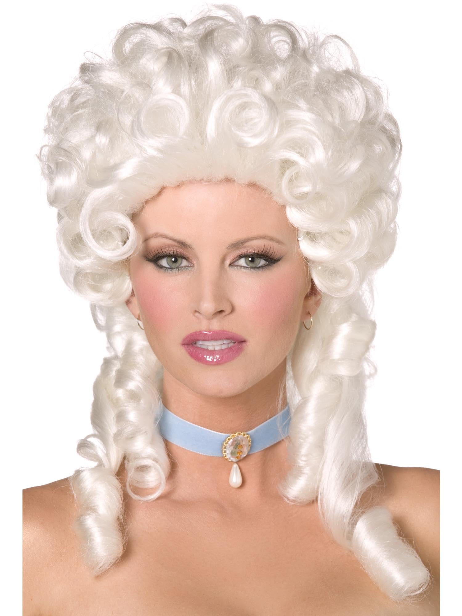 Smiffys Baroque White Shoulder Length Ringlet Curl Wig for Ladies Fancy Dress