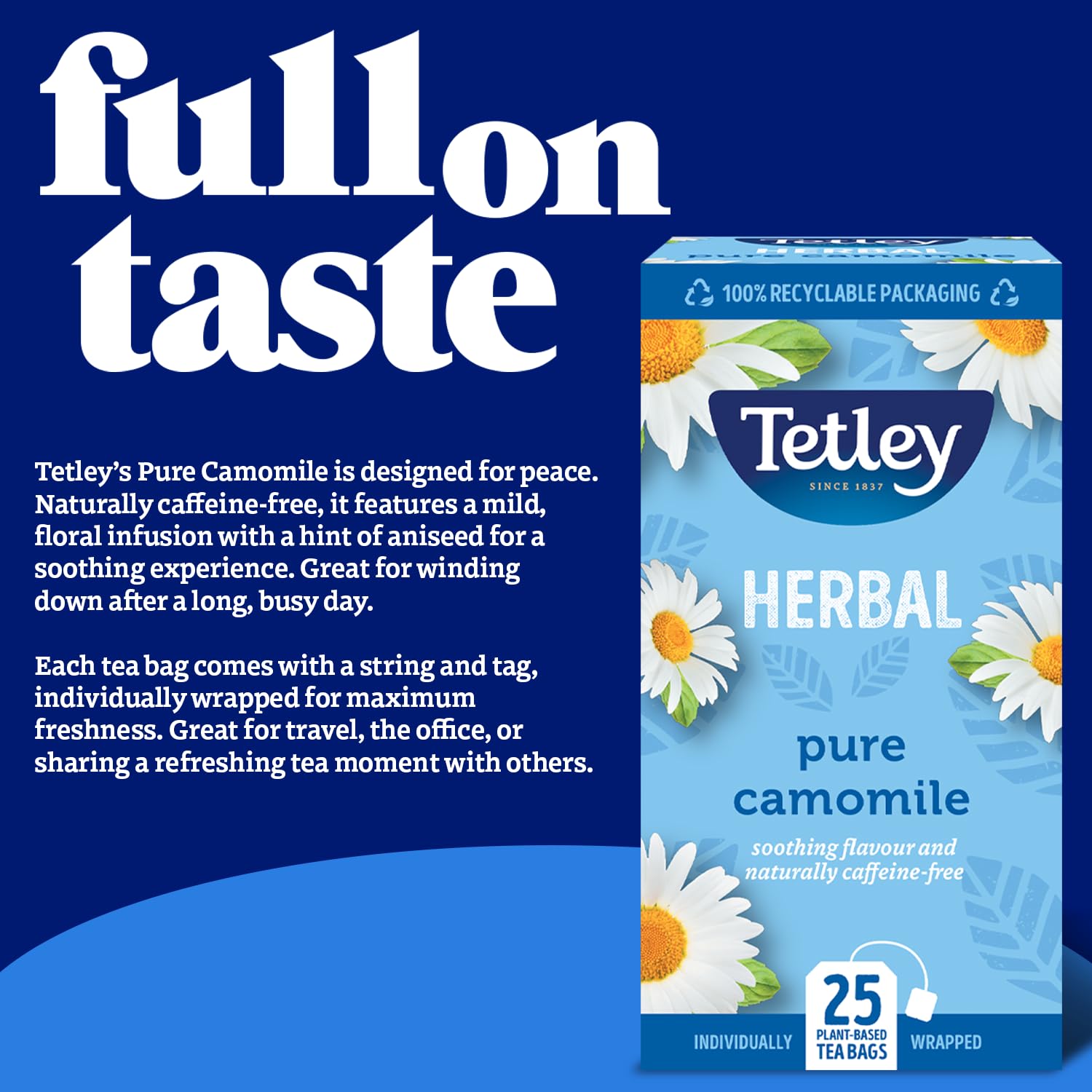 Tetley Pure Camomile Herbal Tea - 4 Boxes of 20 Teabags (80 Total), Naturally Caffeine-Free