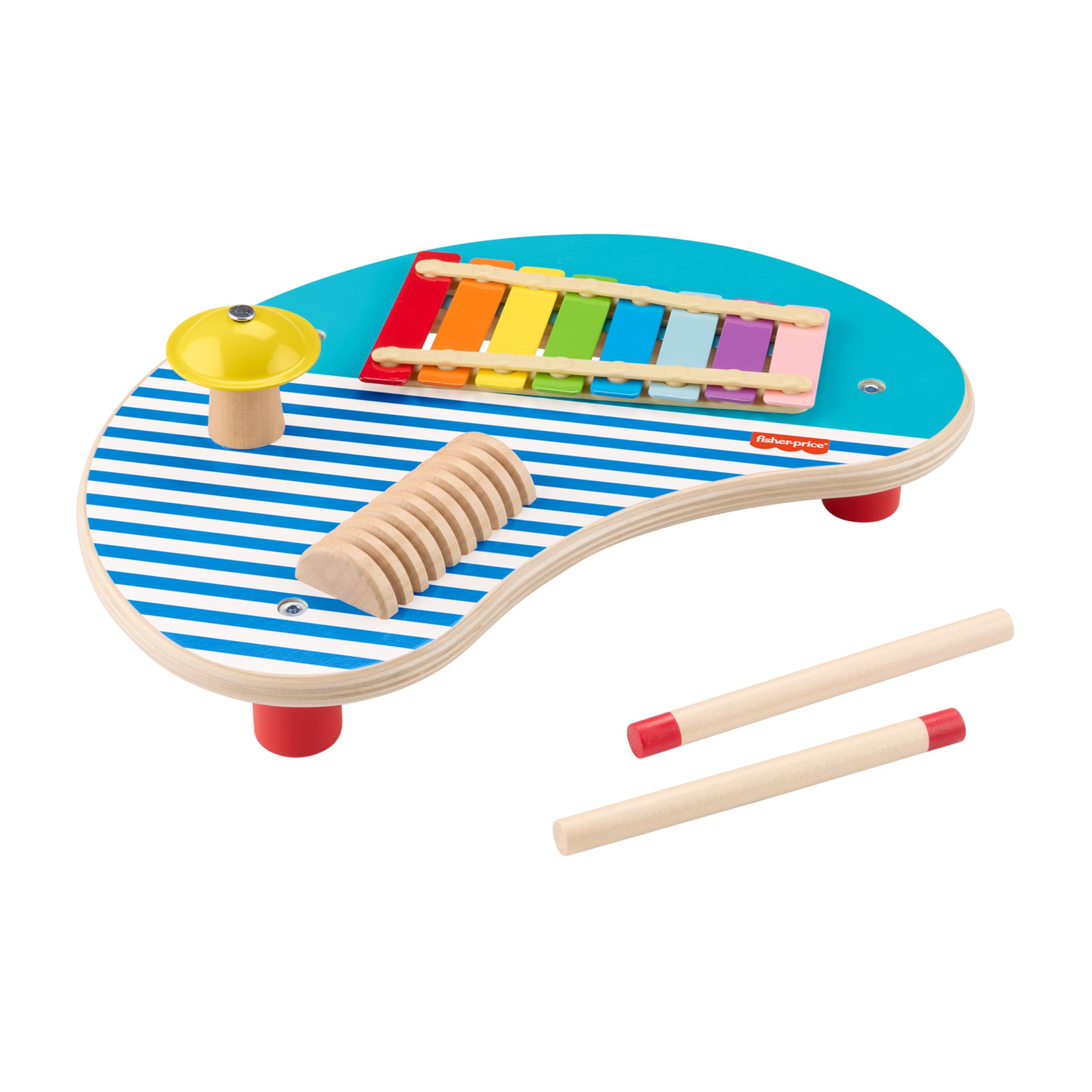 Fisher-Price Wooden Musical Table with Percussion Instruments for Toddlers Ages 2+