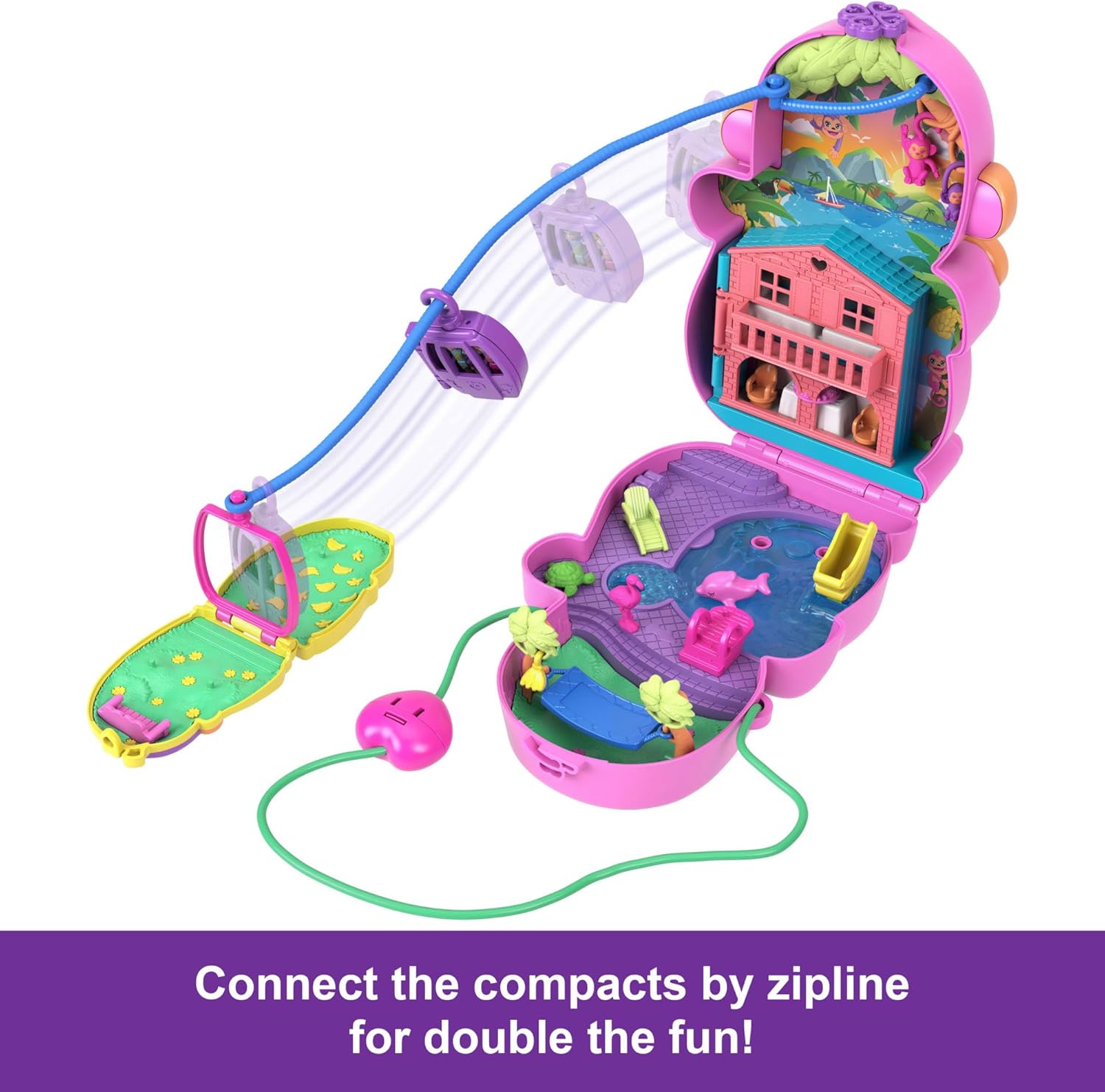 Polly Pocket Momma Monkey & Baby Playset - 2-in-1 Jungle Adventure with 14 Pieces 4