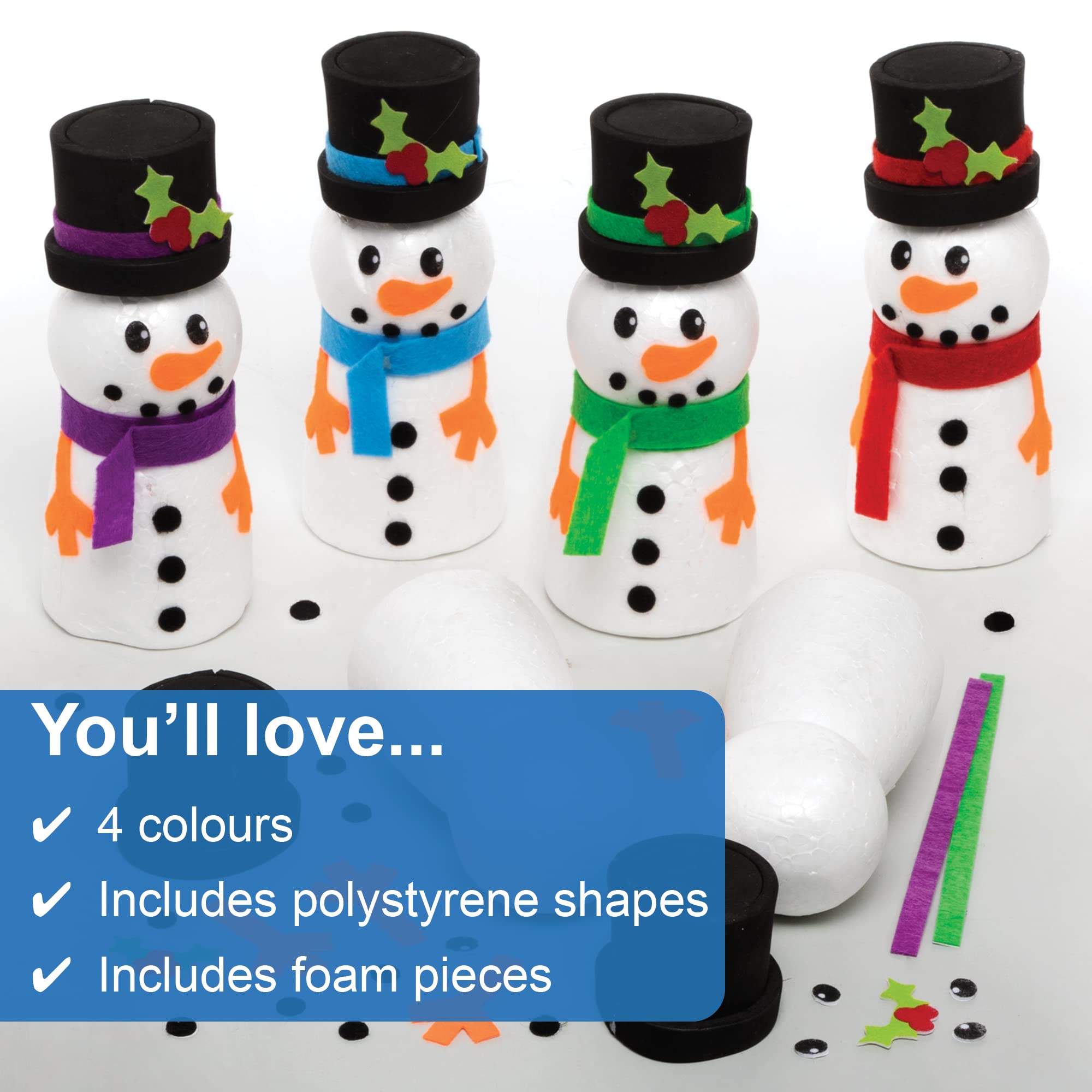 Baker Ross Build a Snowman Craft Kit - Pack of 4, Christmas Arts & Crafts for Kids 8
