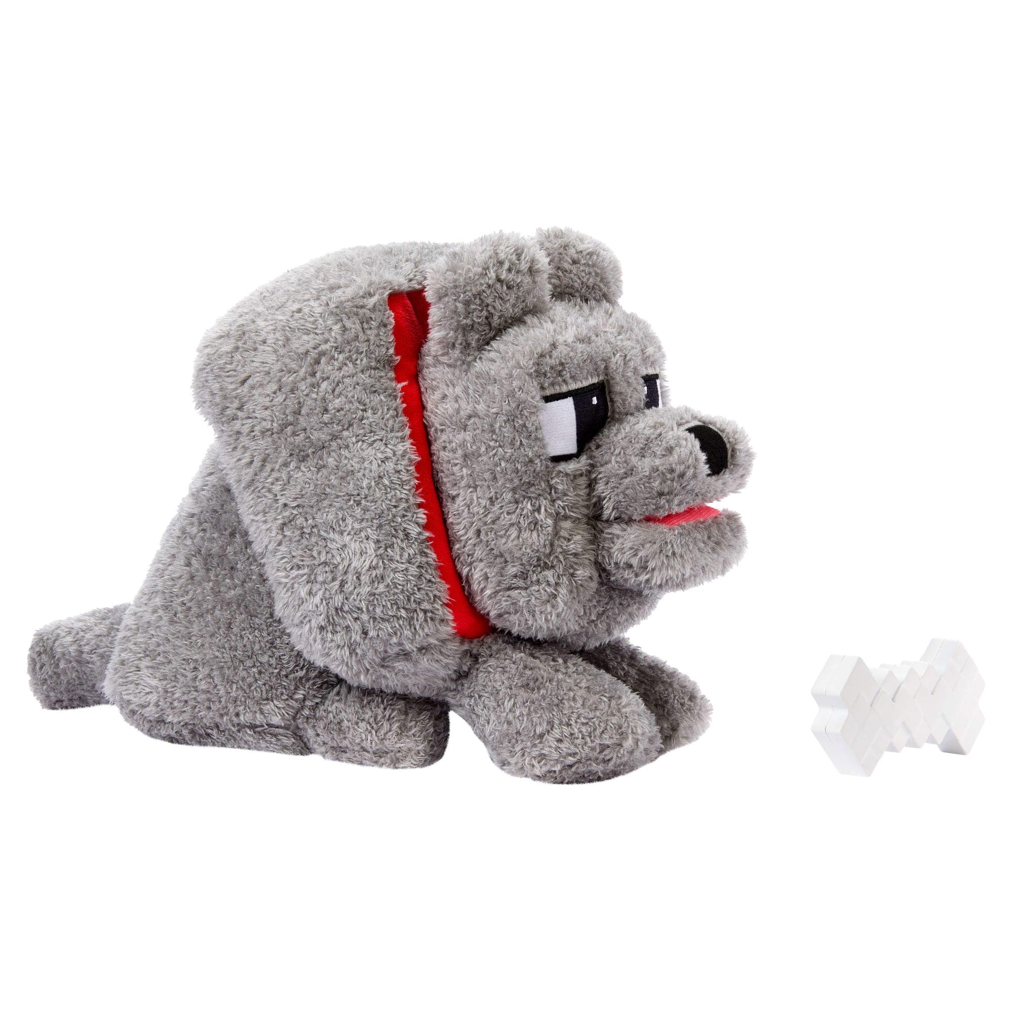 Minecraft Dennis the Wolf Plush Toy with Feeding Action & Sound - Interactive Stuffed Animal for Kids 3+ 4