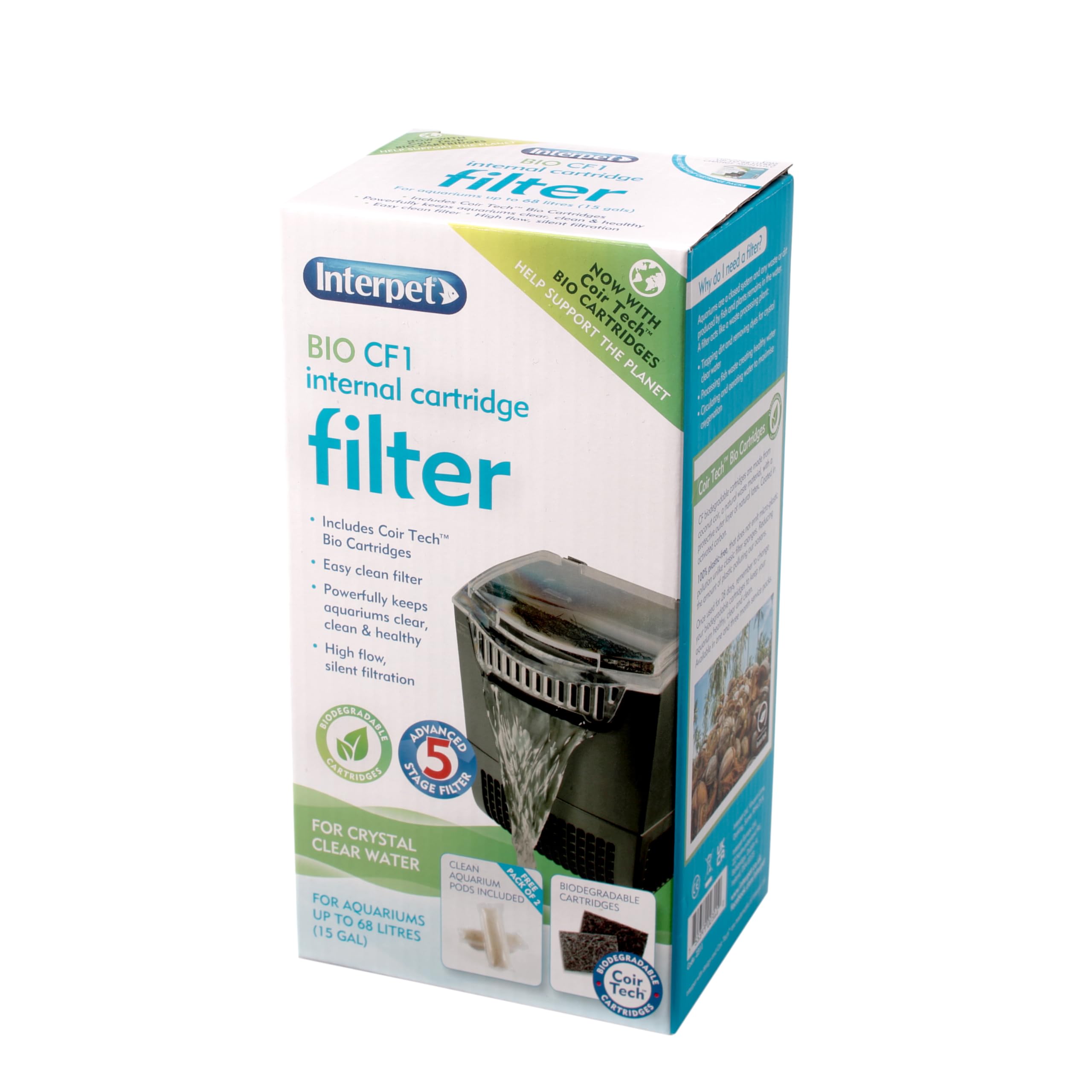 Interpet Internal Aquarium Filter - Bio CF1 | 5-Stage Filtration | Includes Coir Tech Bio Cartridges 9