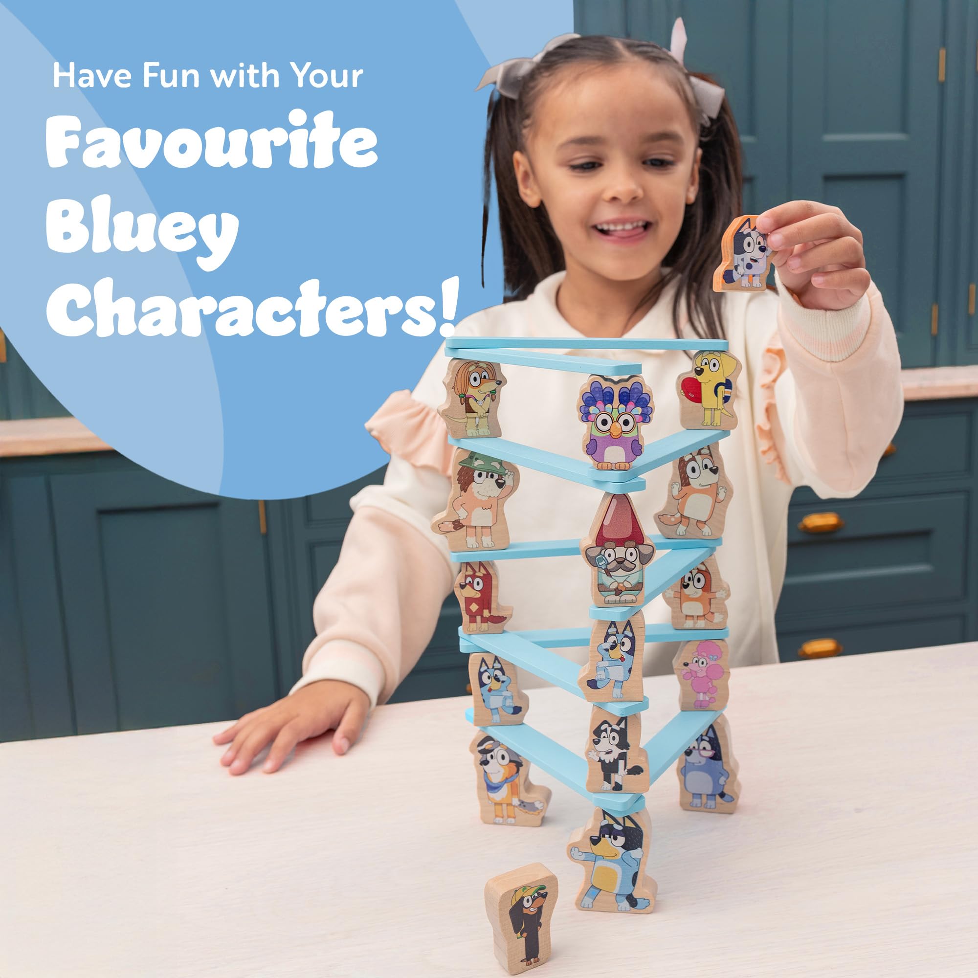 Bluey Wooden Stacking Game - Balancing Toy with 16 Characters for Kids 3+